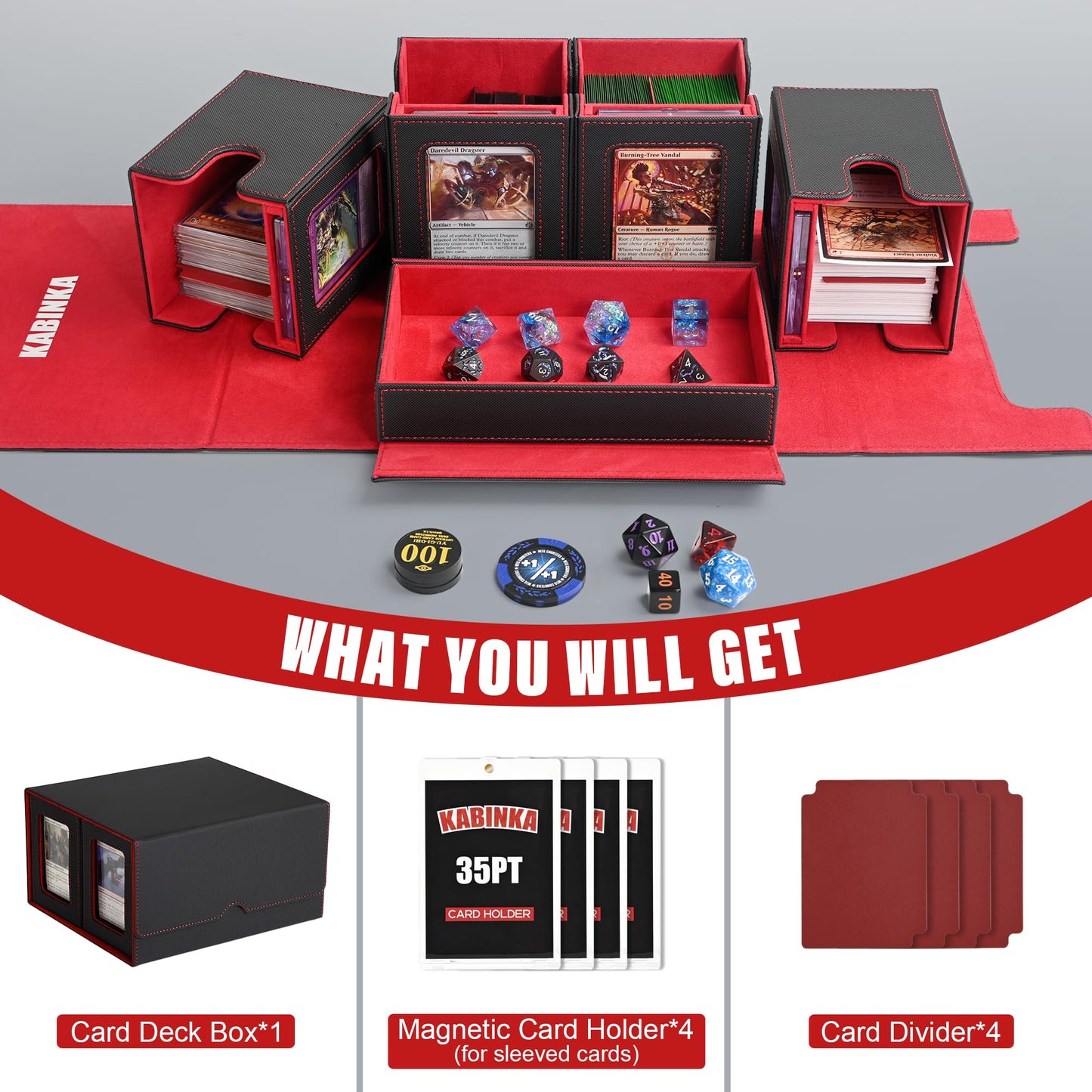 Kabinka Commander Deck Box – 400+ Card Capacity, 5-in-1 Case with Dice Tray & Display Window