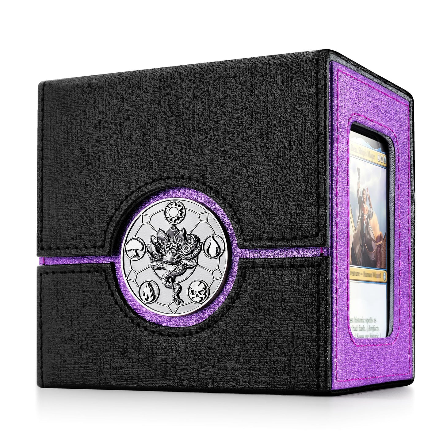 Kabinka Commander Deck Box for MTG with Dice Tray – Holds 100+ Cards, 35PT Magnetic Card Holder, Black & Purple Lotus