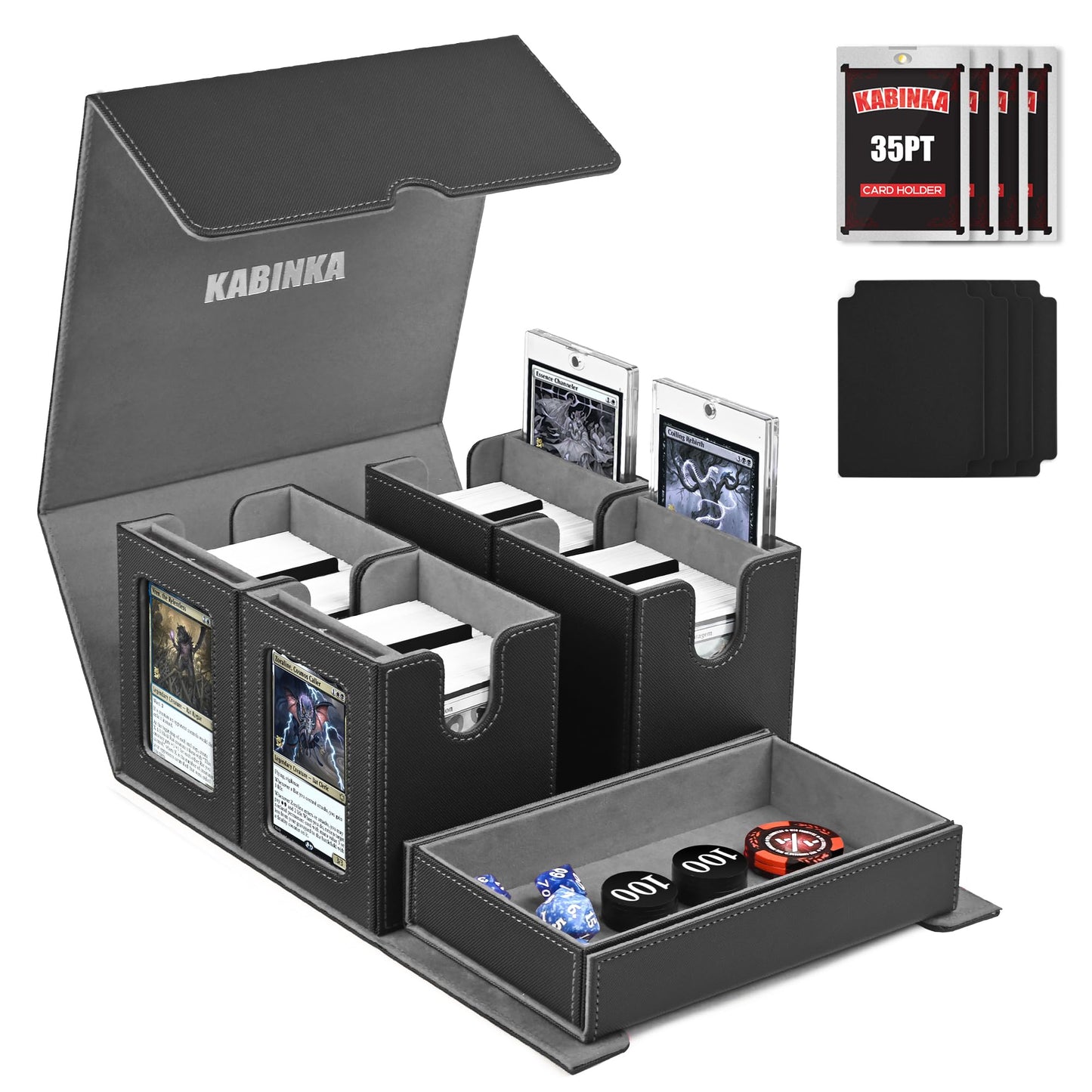 Kabinka Commander Deck Box for MTG — 400+ Cards, 5-in-1 Case with Dice Tray (Black)