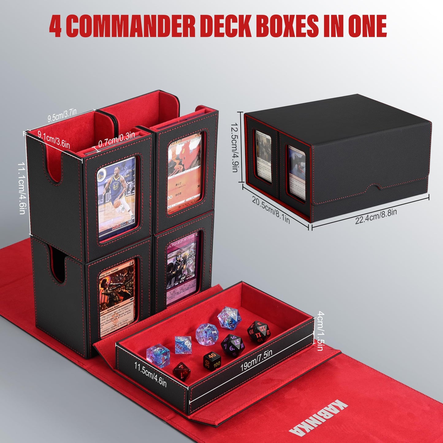 Kabinka Commander Deck Box – 400+ Card Capacity, 5-in-1 Case with Dice Tray & Display Window