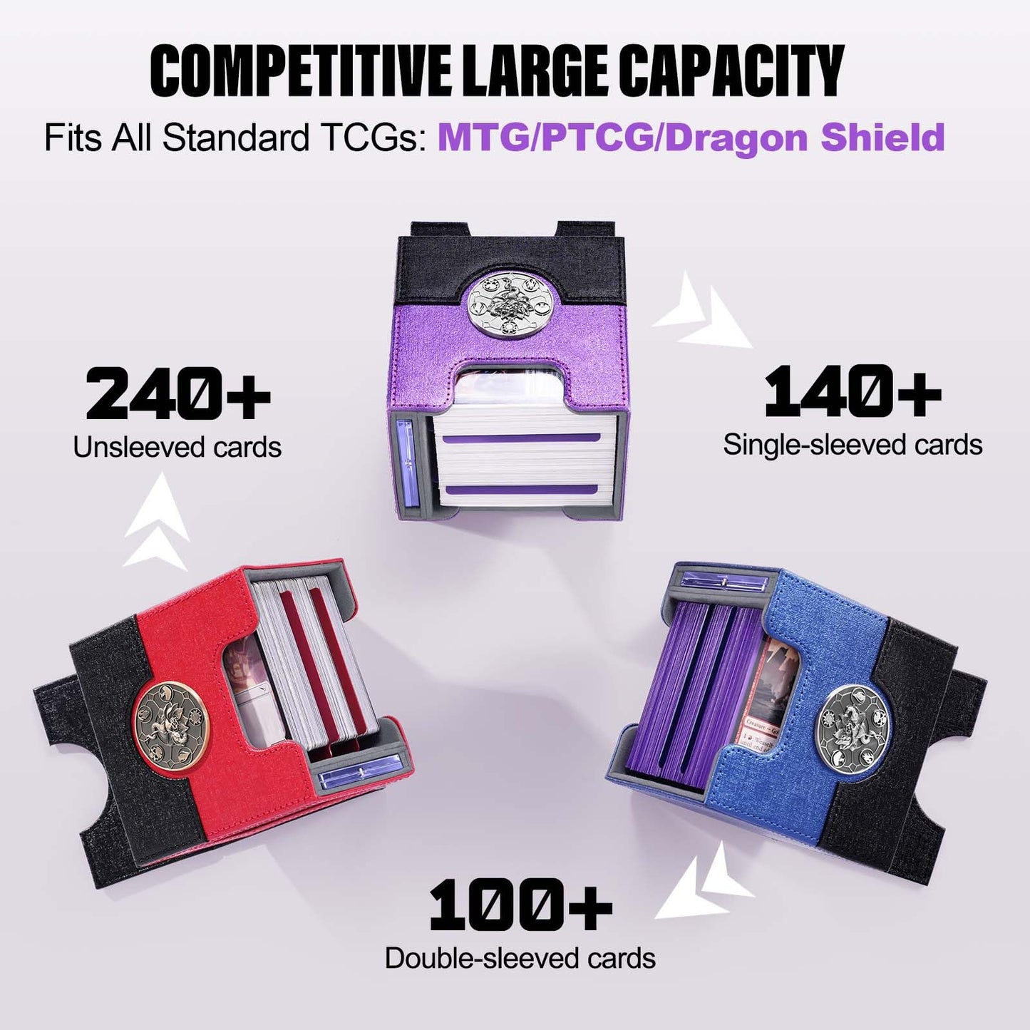 Kabinka Commander Deck Box for MTG with Dice Tray – Holds 100+ Cards, 35PT Magnetic Card Holder, Black & Purple Lotus