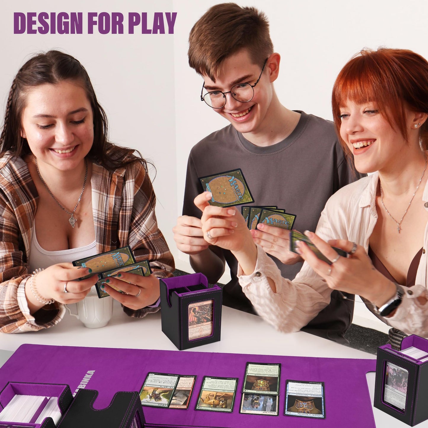 Kabinka Commander Deck Box – Fits 400+ Cards, 5-in-1 Case with Dice Tray & Magnetic Holders (Black/Purple)