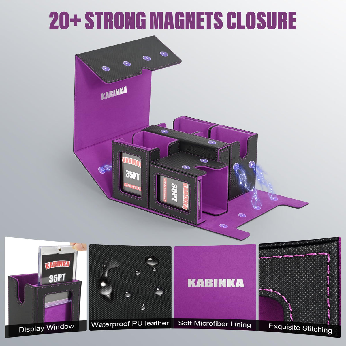 Kabinka Commander Deck Box – Fits 400+ Cards, 5-in-1 Case with Dice Tray & Magnetic Holders (Black/Purple)