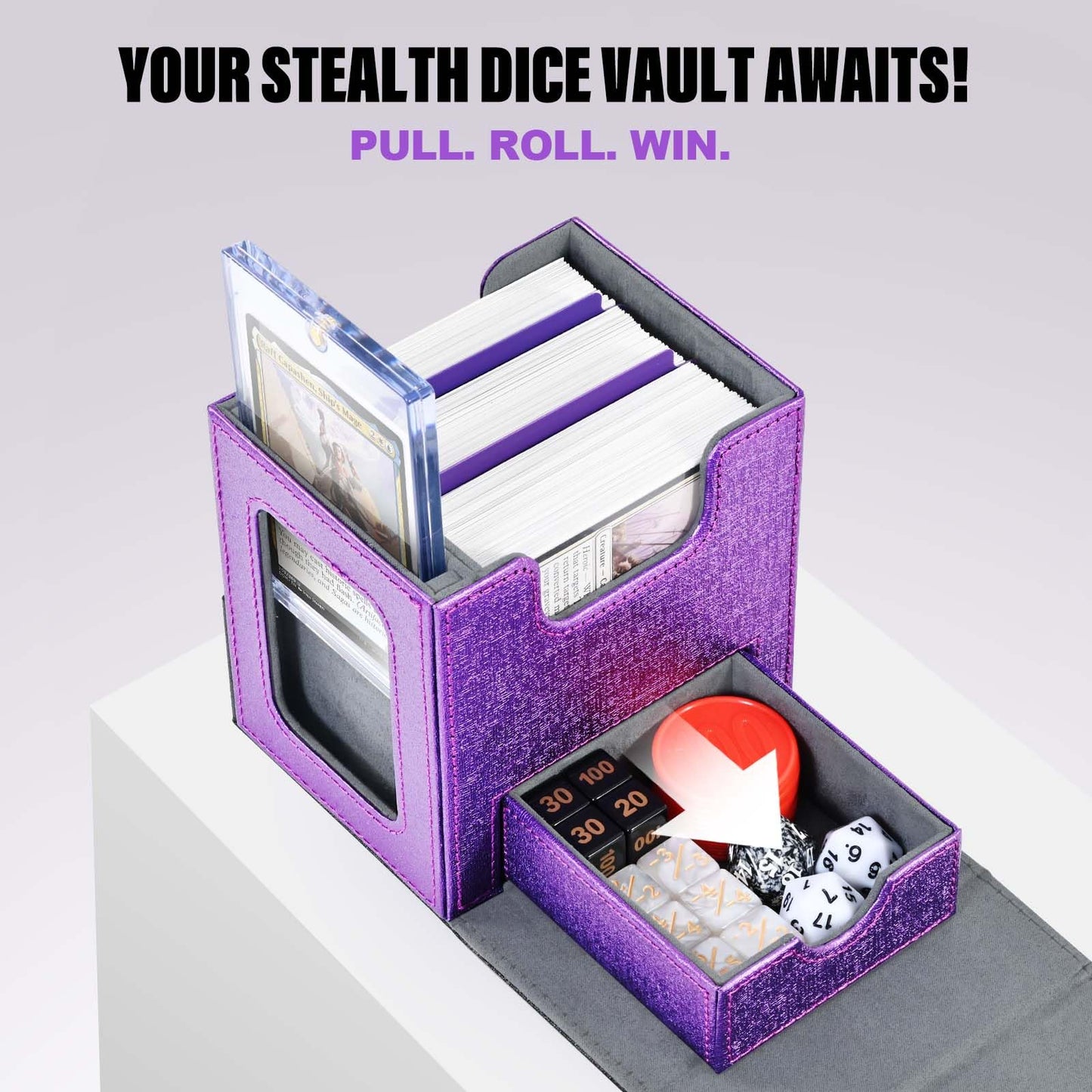 Kabinka Commander Deck Box for MTG with Dice Tray – Holds 100+ Cards, 35PT Magnetic Card Holder, Black & Purple Lotus
