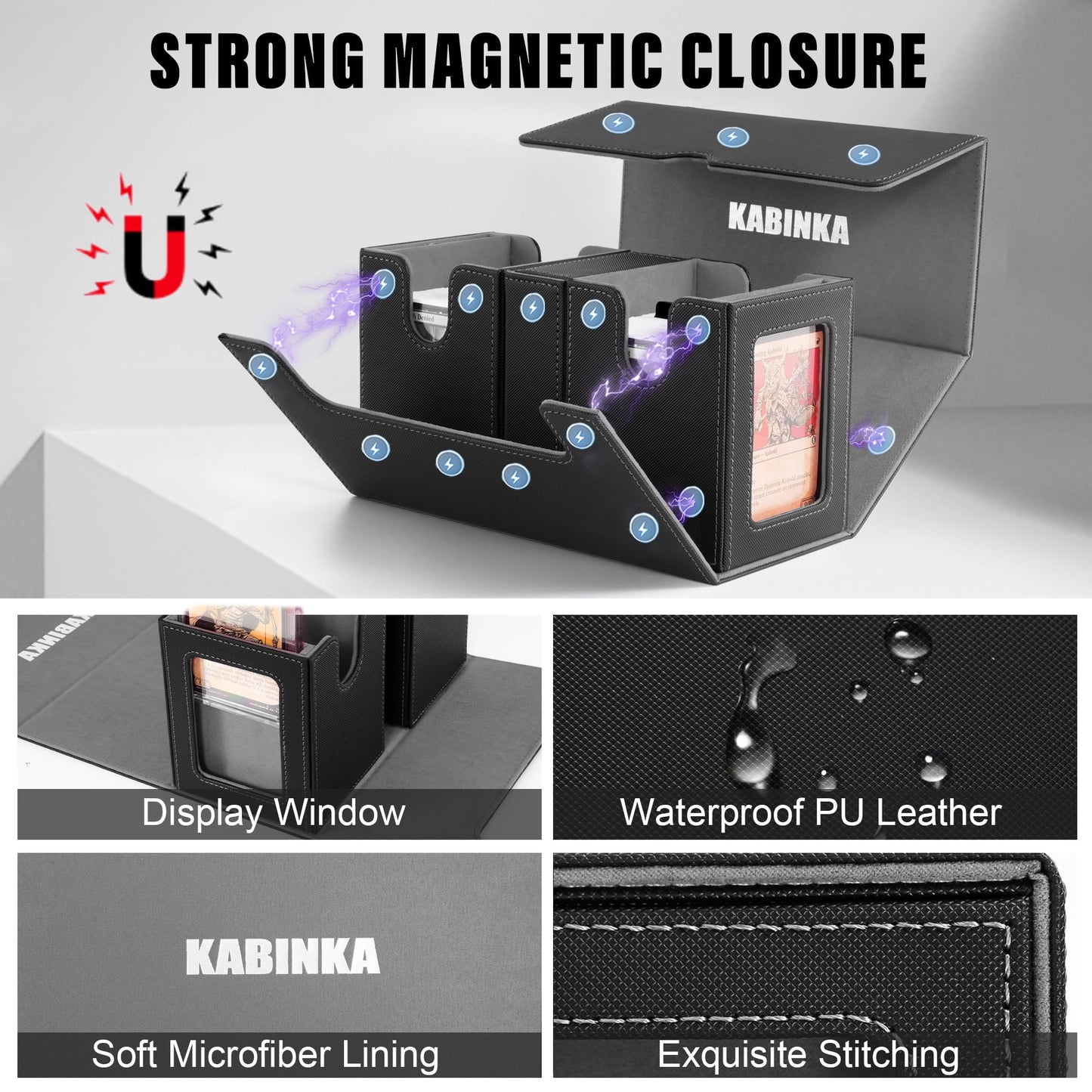 Kabinka 3-in-1 MTG Deck Box with Commander Display — 200 Cards (Black)