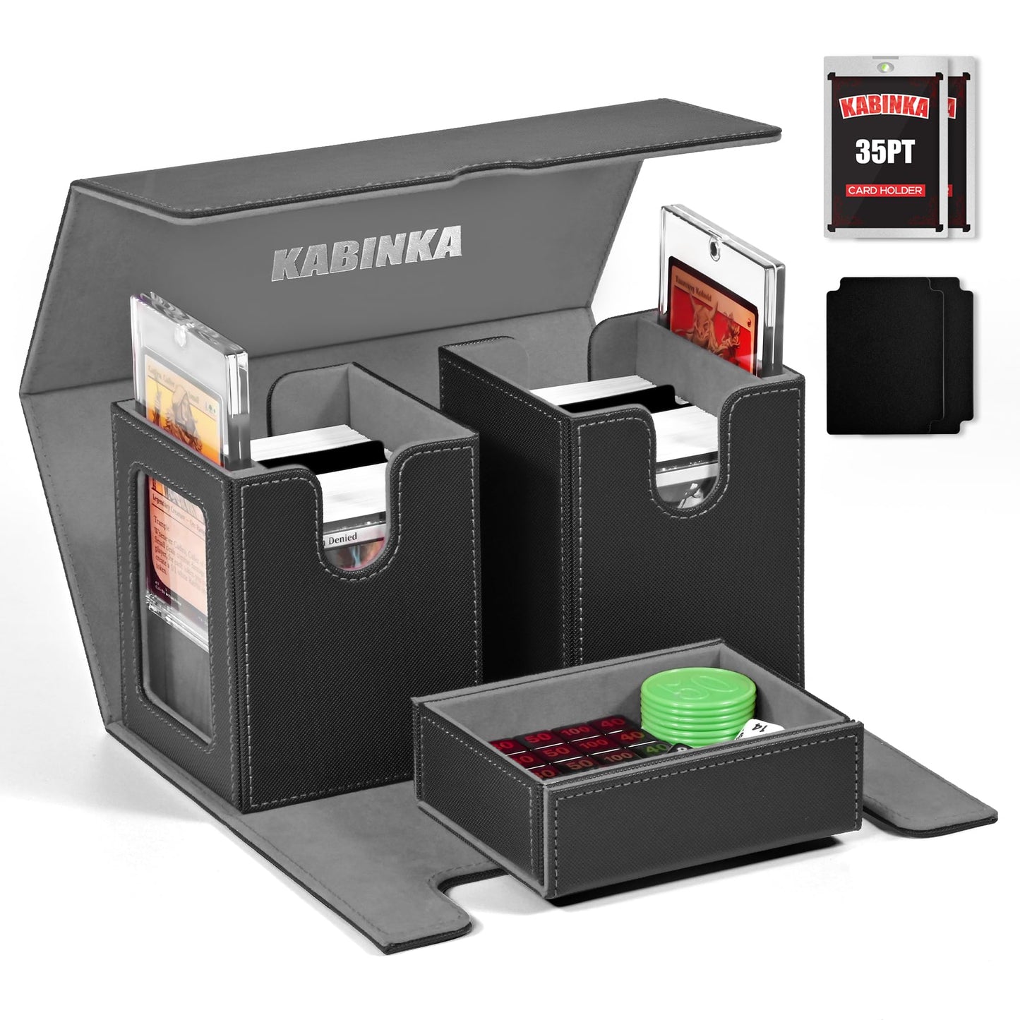 Kabinka 3-in-1 MTG Deck Box with Commander Display — 200 Cards (Black)