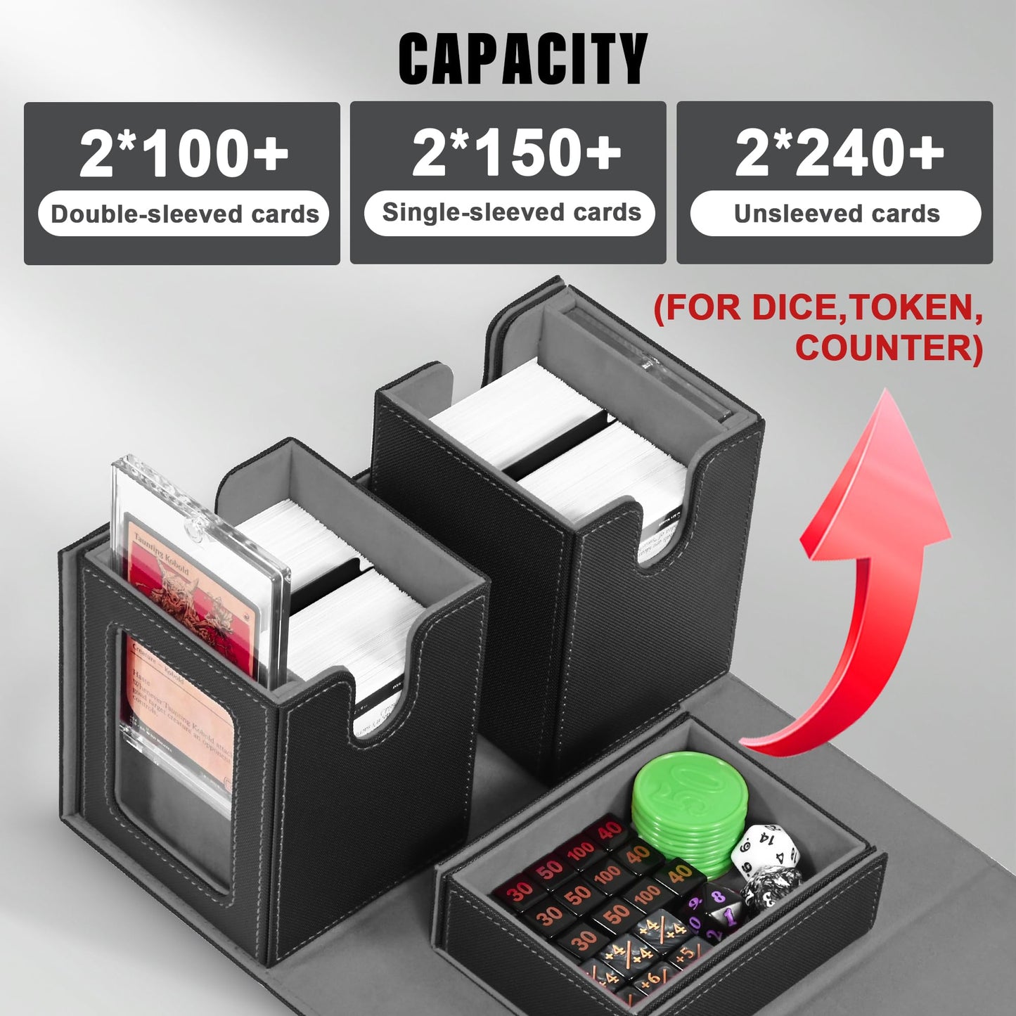 Kabinka 3-in-1 MTG Deck Box with Commander Display — 200 Cards (Black)