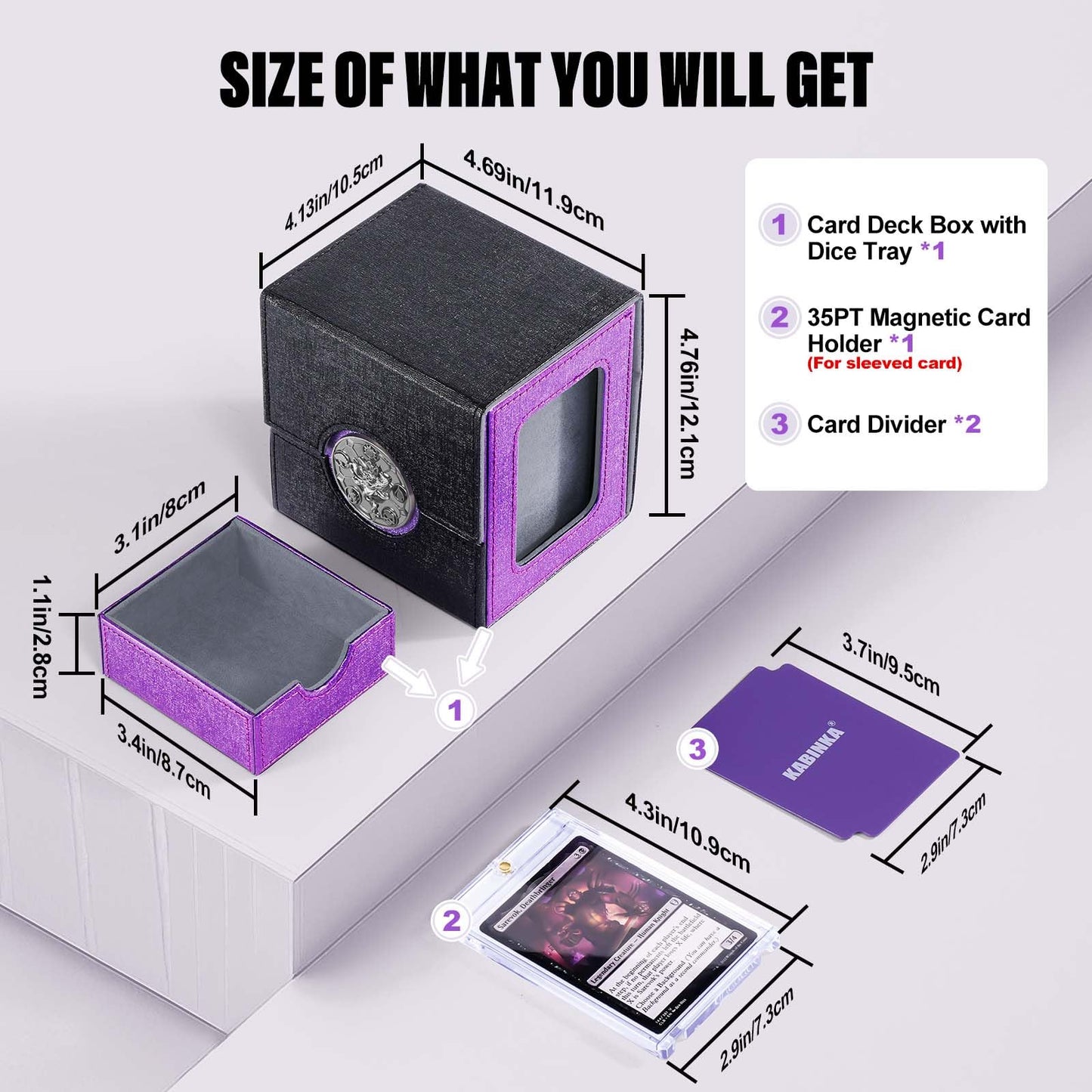 Kabinka Commander Deck Box for MTG with Dice Tray – Holds 100+ Cards, 35PT Magnetic Card Holder, Black & Purple Lotus