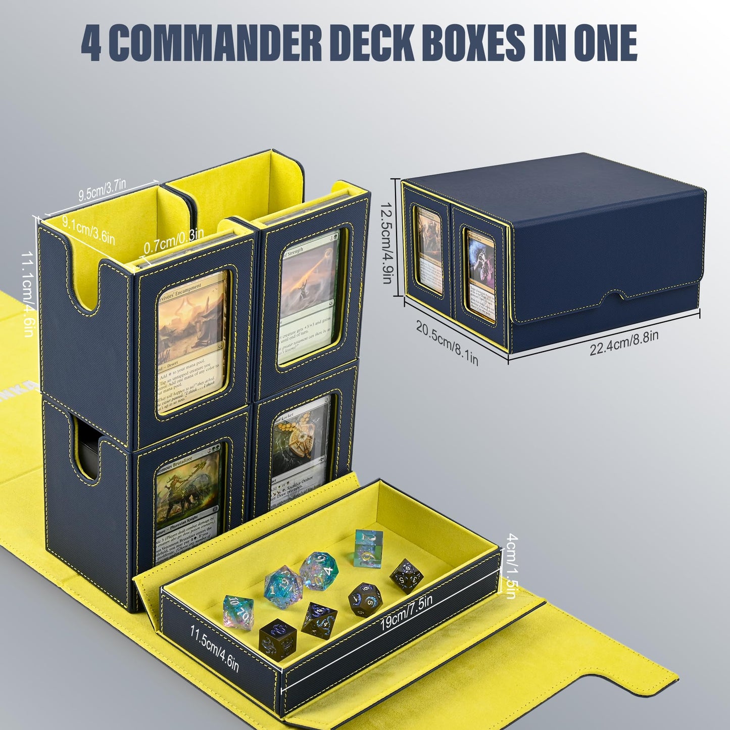Kabinka 5-in-1 Card Deck Box with Commander Display — 400+ Cards (Blue Yellow)