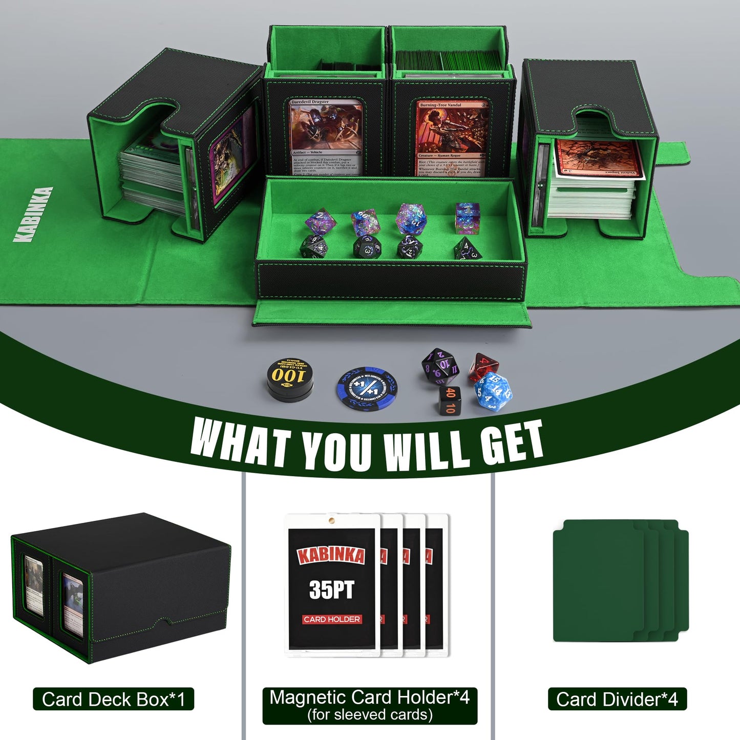 Kabinka 5 in 1 Deck Box for MTG – 400+ Cards, Magnetic Holders, Dice Tray