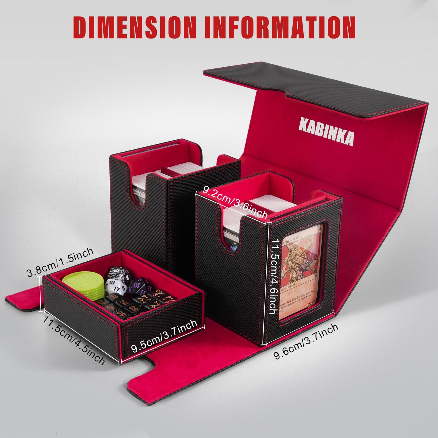 Kabinka 3-in-1 MTG Deck Box with Commander Display – Fits 200 Double-Sleeved Cards | Black Red