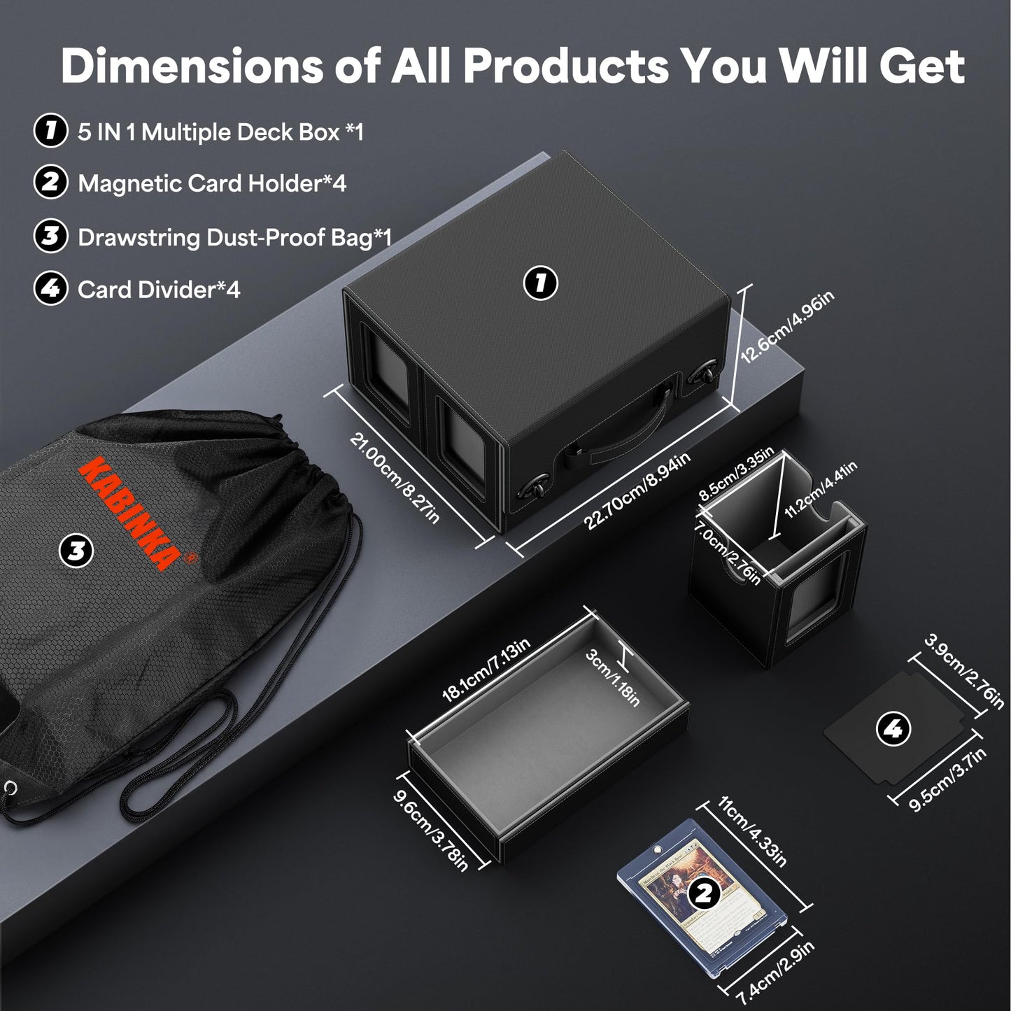 Kabinka Commander Deck Box for MTG — 5-in-1 Multi Deck Case with Handle, 400+ Cards, Large Dice Tray, 35PT Card Holders (Black)