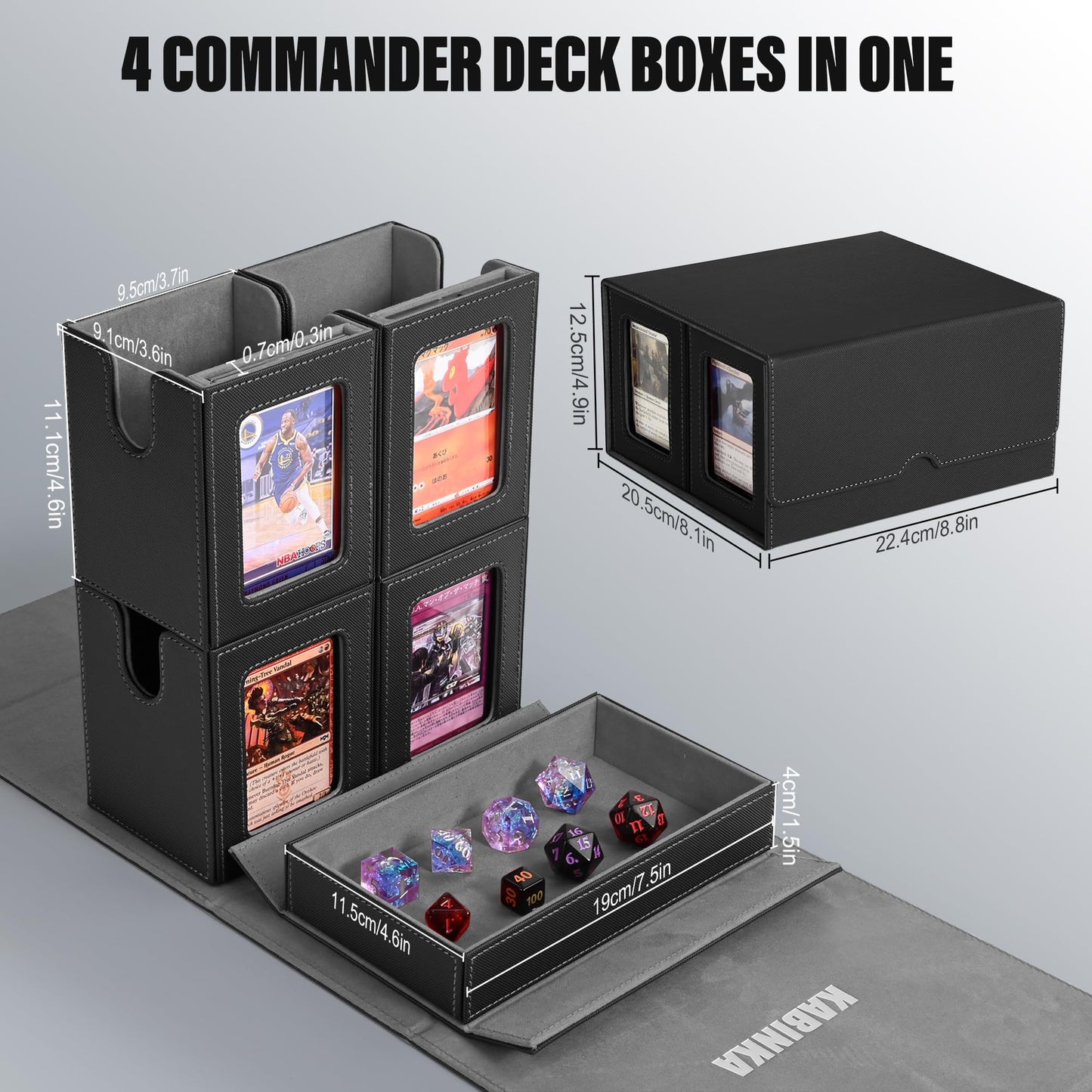 Kabinka Commander Deck Box for MTG — 400+ Cards, 5-in-1 Case with Dice Tray (Black)