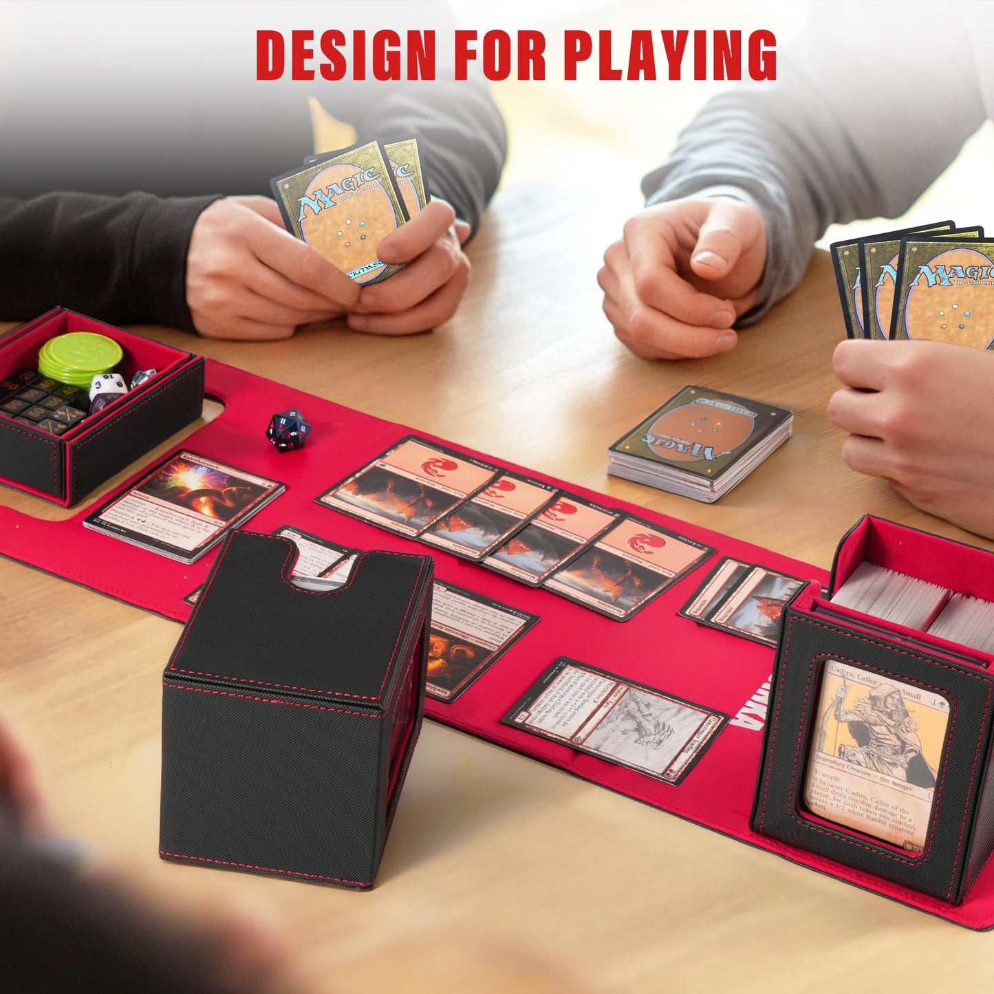 Kabinka 3-in-1 MTG Deck Box with Commander Display – Fits 200 Double-Sleeved Cards | Black Red