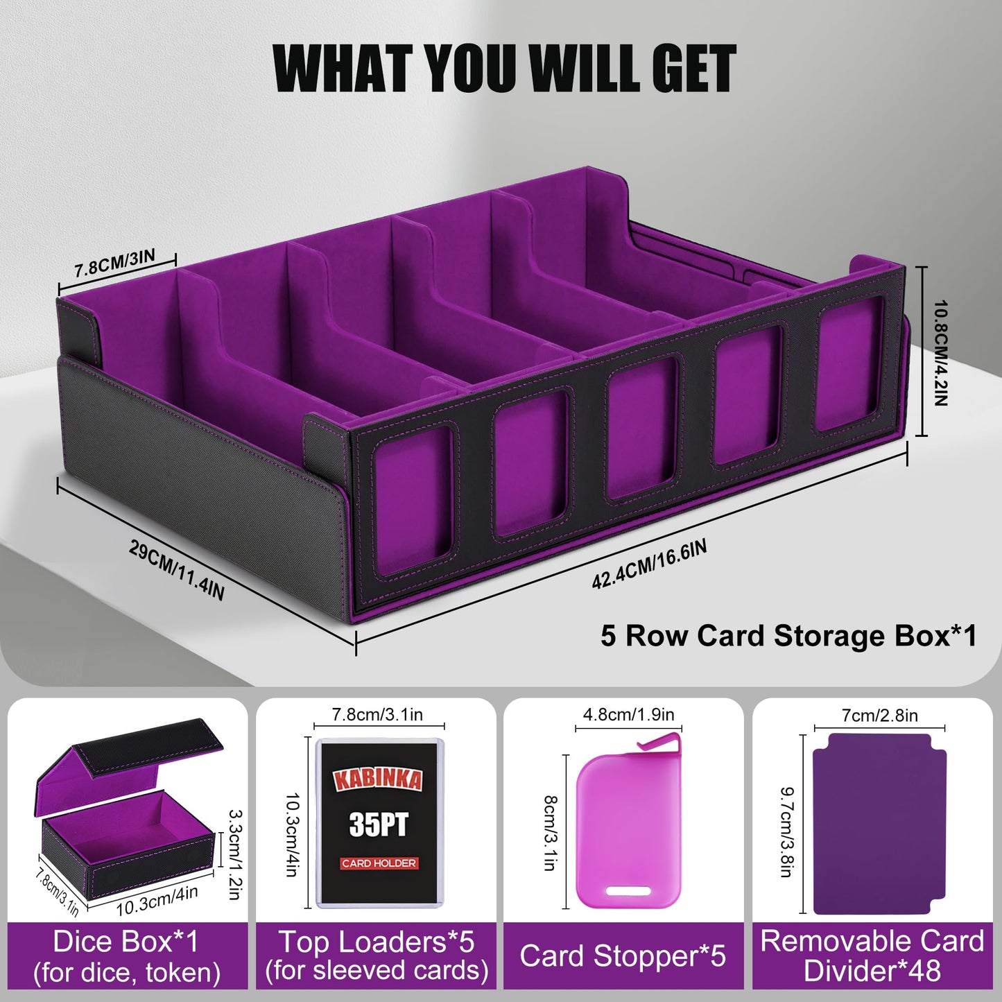 Kabinka Trading Card Storage Box — 5 Row Deck Case with Commander Display | 3900+ Cards