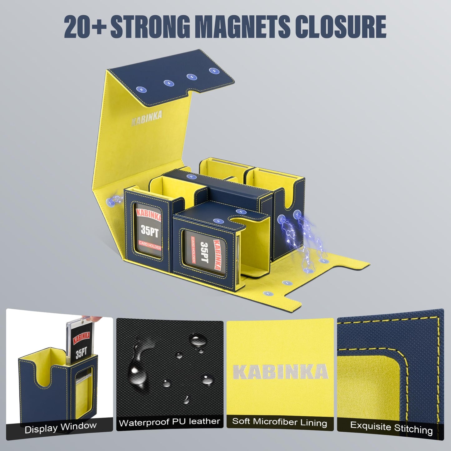Kabinka 5-in-1 Card Deck Box with Commander Display — 400+ Cards (Blue Yellow)