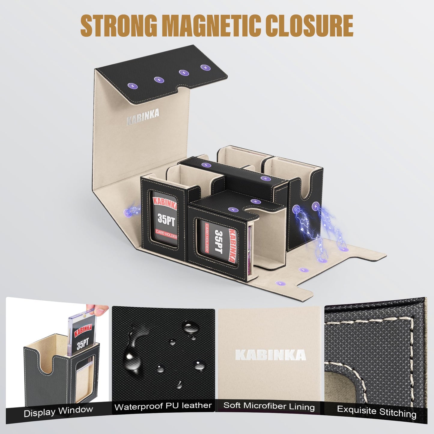 Kabinka 5-in-1 Deck Box with Commander Display | 400+ Double-Sleeved Card Capacity, Magnetic Card Holders, and Dice Tray (Black Gold)