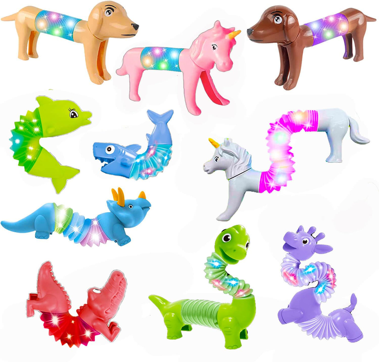 Kabvry LED Animal Pop Tubes – 10-Pack Fidget Toys with LED Lights