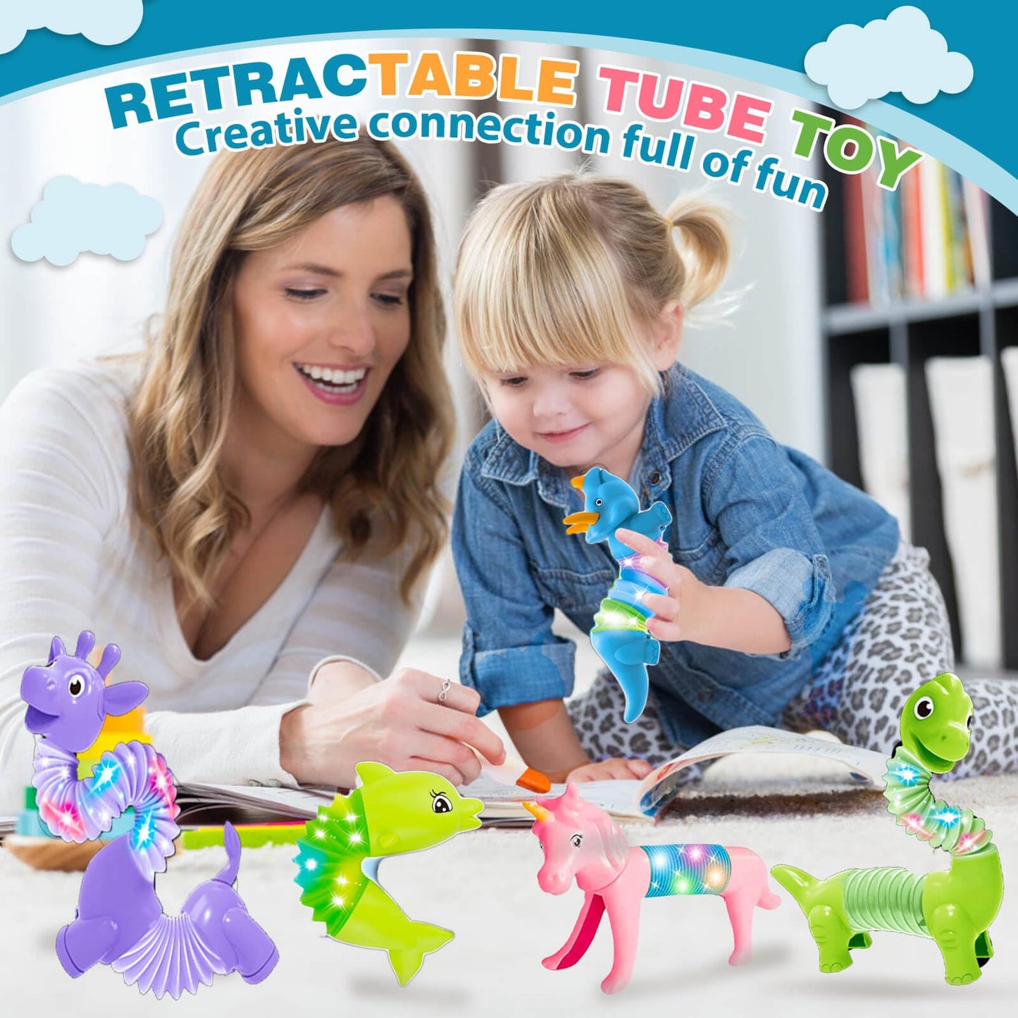 Kabvry LED Animal Pop Tubes – 10-Pack Fidget Toys with LED Lights