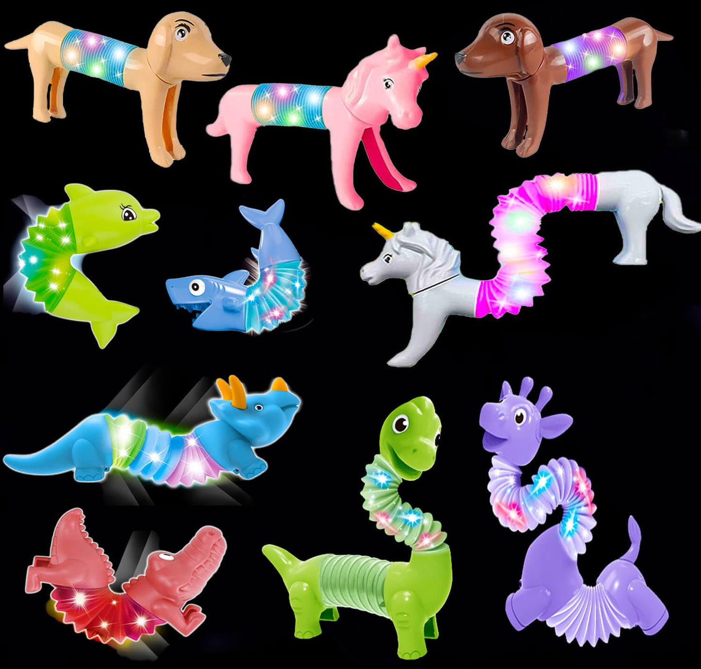 Kabvry LED Animal Pop Tubes – 10-Pack Fidget Toys with LED Lights