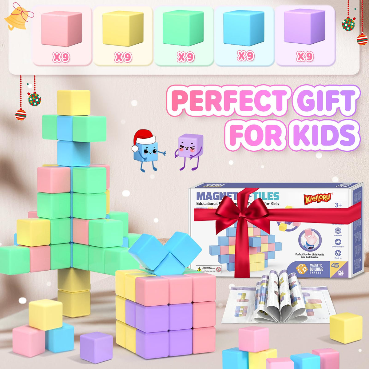 KAEILORU 45pcs Magnetic Blocks – STEM Building Toy for Kids Aged 3-8
