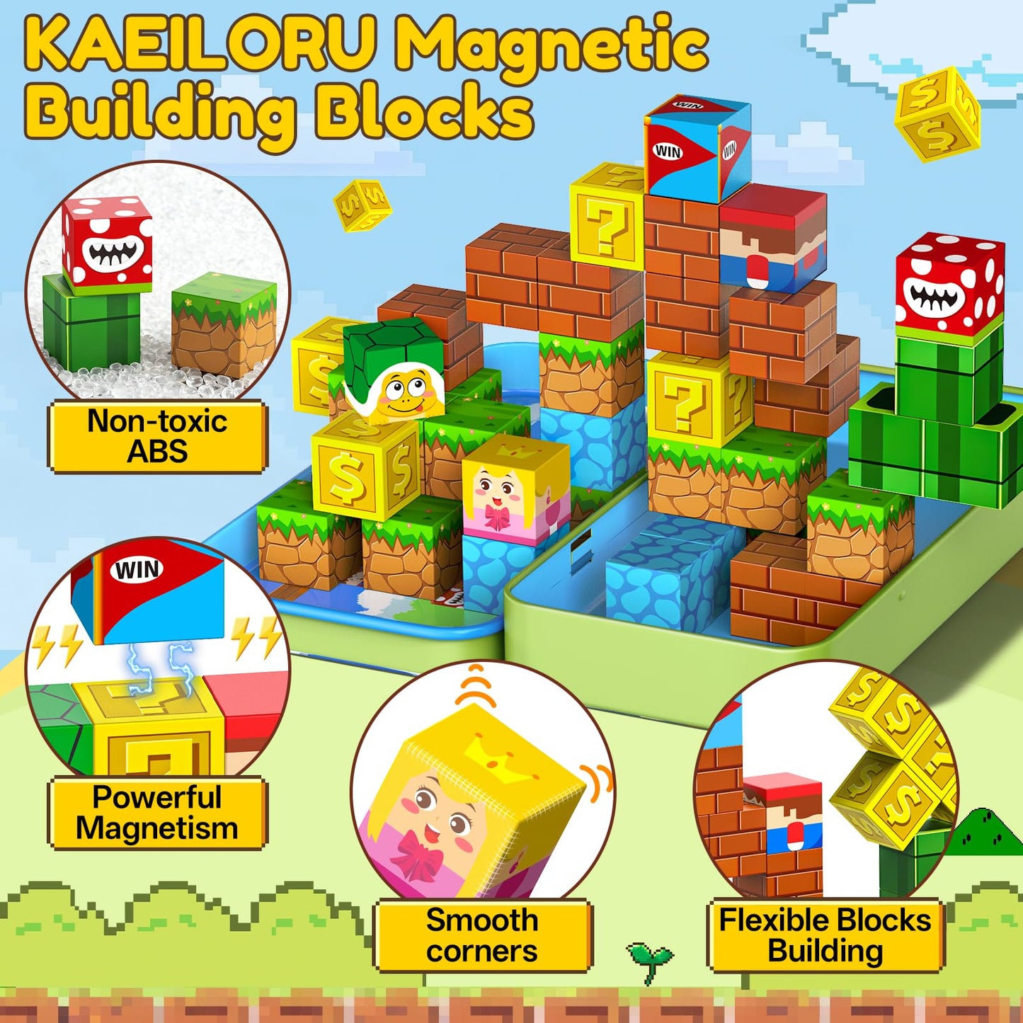 KAEILORU Magnetic Blocks Travel Toys – 35 PCS STEM Cubes for Kids 3-8