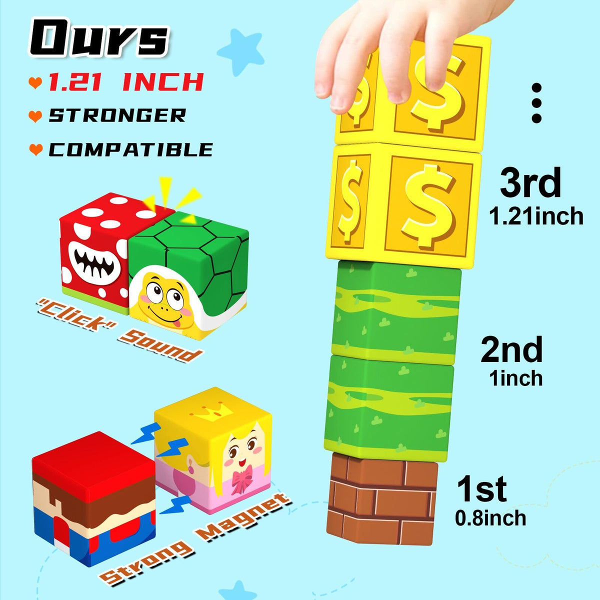 KAEILORU Magnetic Blocks – 1.21-Inch Cubes, 48PCS, Large STEM Toy for Toddlers 3-8