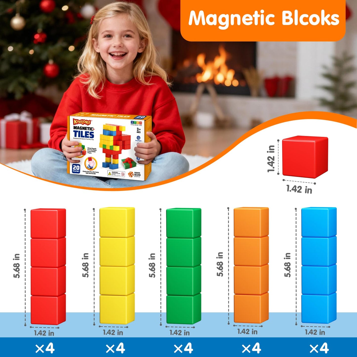 KAEILORU Magnetic Blocks for Toddlers – 1.42-Inch STEM Building Tiles