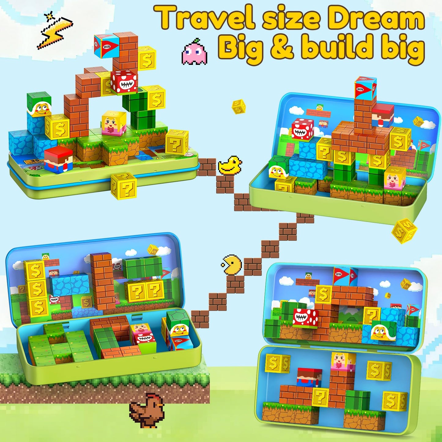 KAEILORU Magnetic Blocks Travel Toys – 35 PCS STEM Cubes for Kids 3-8