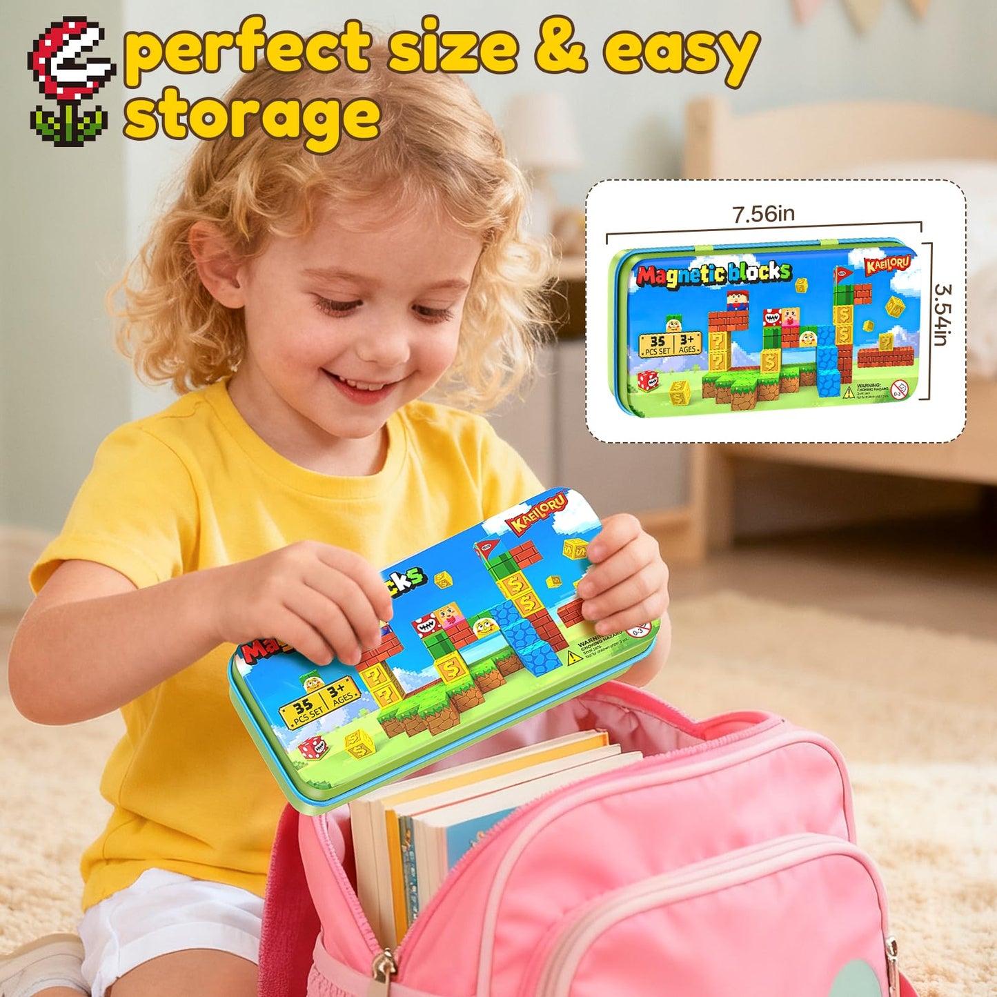KAEILORU Magnetic Blocks Travel Toys – 35 PCS STEM Cubes for Kids 3-8