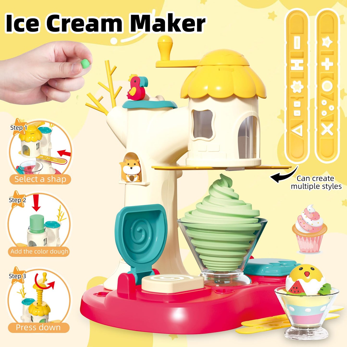 Kaelinda 77 Pcs 4-in-1 Playdough Set for Kids 2-8 – Ice Cream, Noodle, Cake & Hamburger Molds