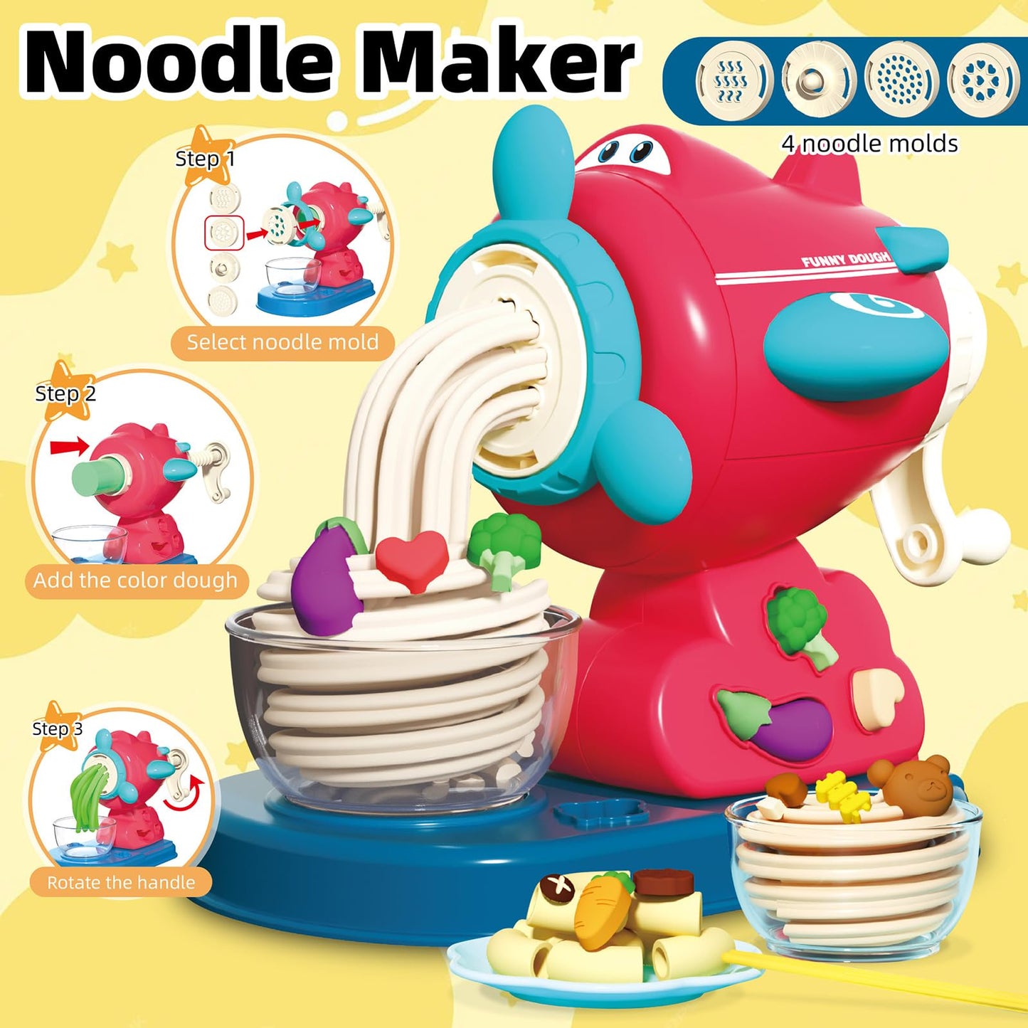 Kaelinda 77 Pcs 4-in-1 Playdough Set for Kids 2-8 – Ice Cream, Noodle, Cake & Hamburger Molds