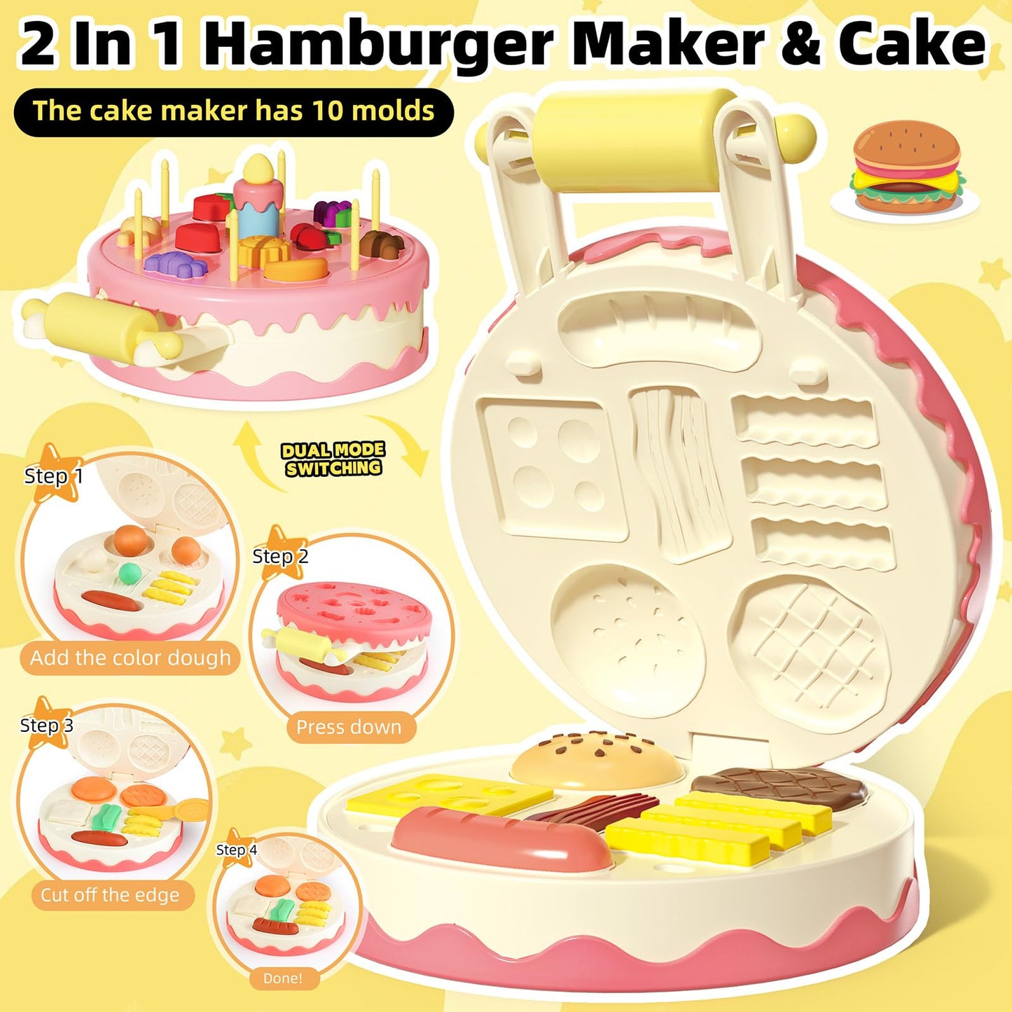 Kaelinda 77 Pcs 4-in-1 Playdough Set for Kids 2-8 – Ice Cream, Noodle, Cake & Hamburger Molds