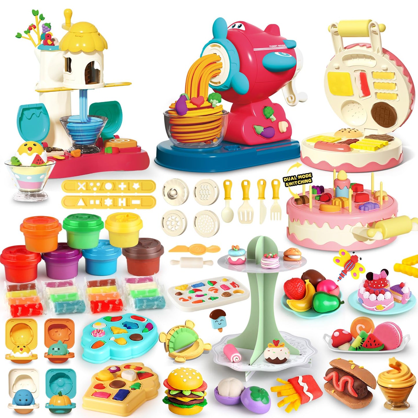 Kaelinda 77 Pcs 4-in-1 Playdough Set for Kids 2-8 – Ice Cream, Noodle, Cake & Hamburger Molds