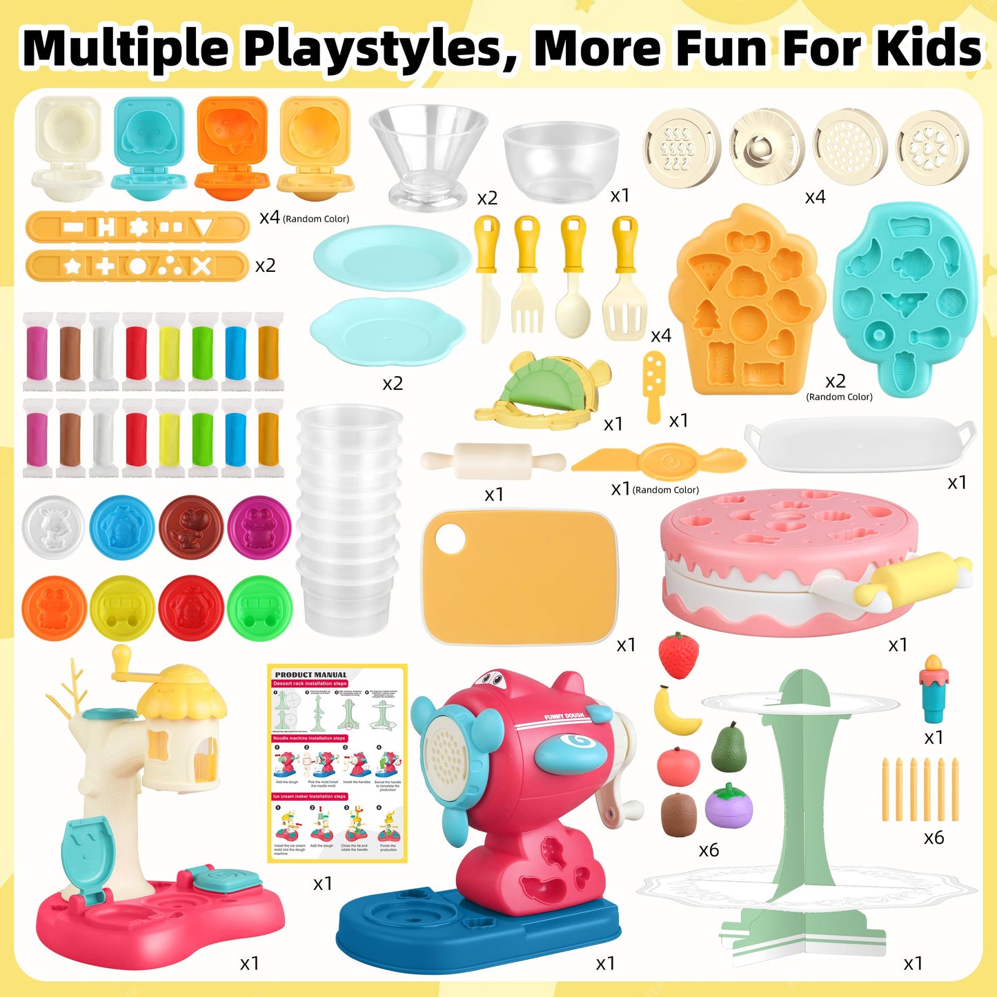 Kaelinda 77 Pcs 4-in-1 Playdough Set for Kids 2-8 – Ice Cream, Noodle, Cake & Hamburger Molds