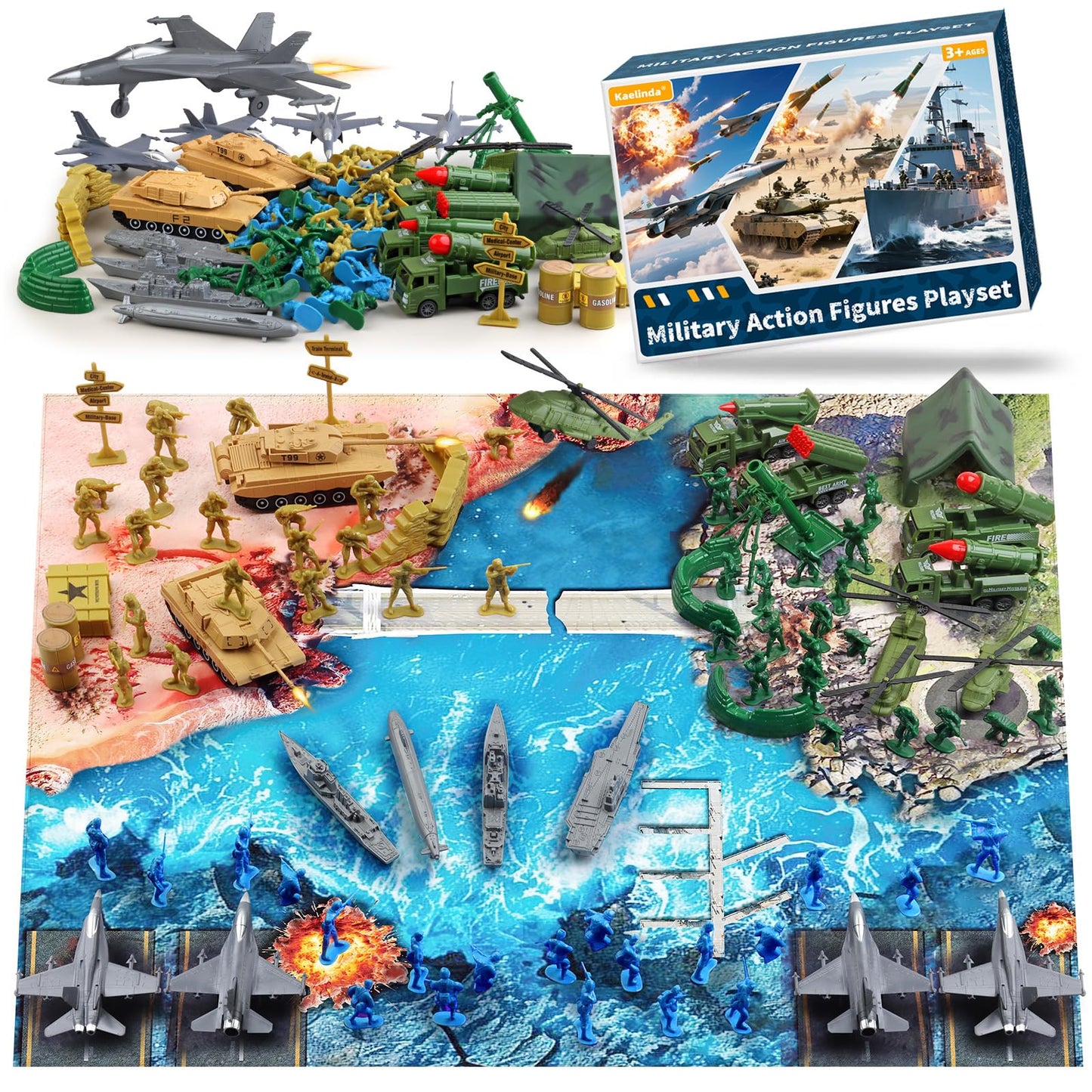 Kaelinda Army Men Action Figures Playset – Military Toys with Battle Mat & Gear for Kids