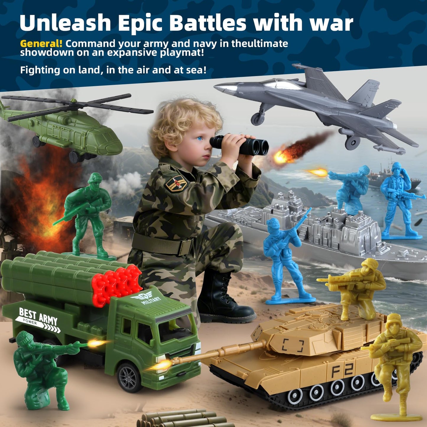 Kaelinda Army Men Action Figures Playset – Military Toys with Battle Mat & Gear for Kids