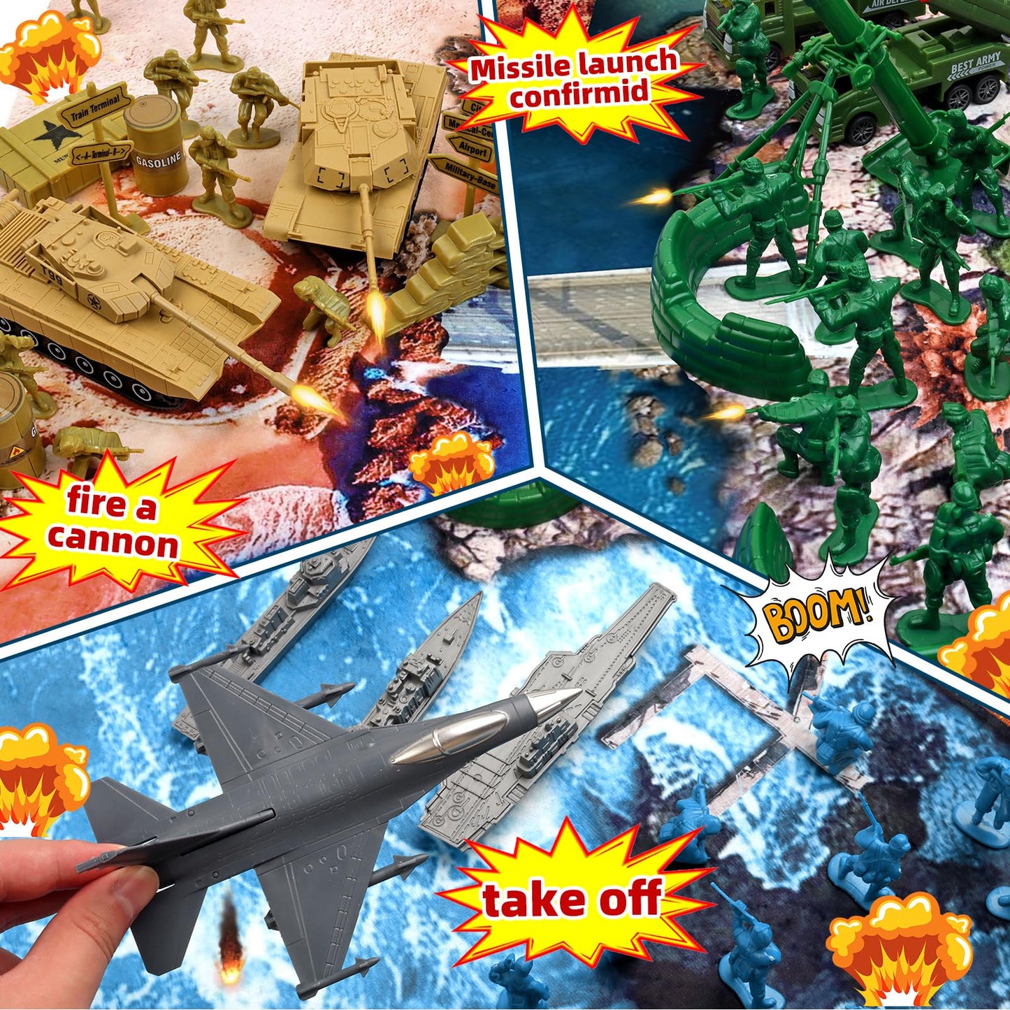 Kaelinda Army Men Action Figures Playset – Military Toys with Battle Mat & Gear for Kids
