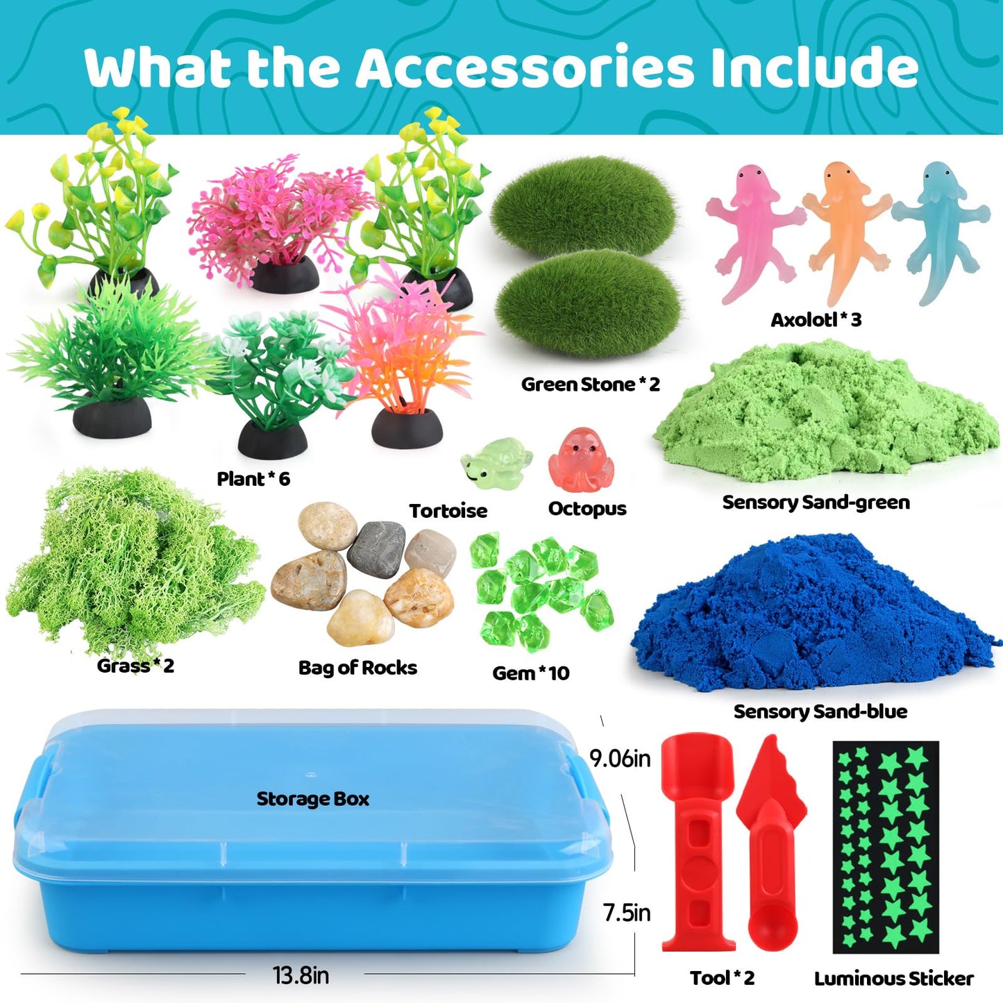 Kaelinda Axolotl Sensory Bin for Kids – Glow Sand Sandbox with Lid