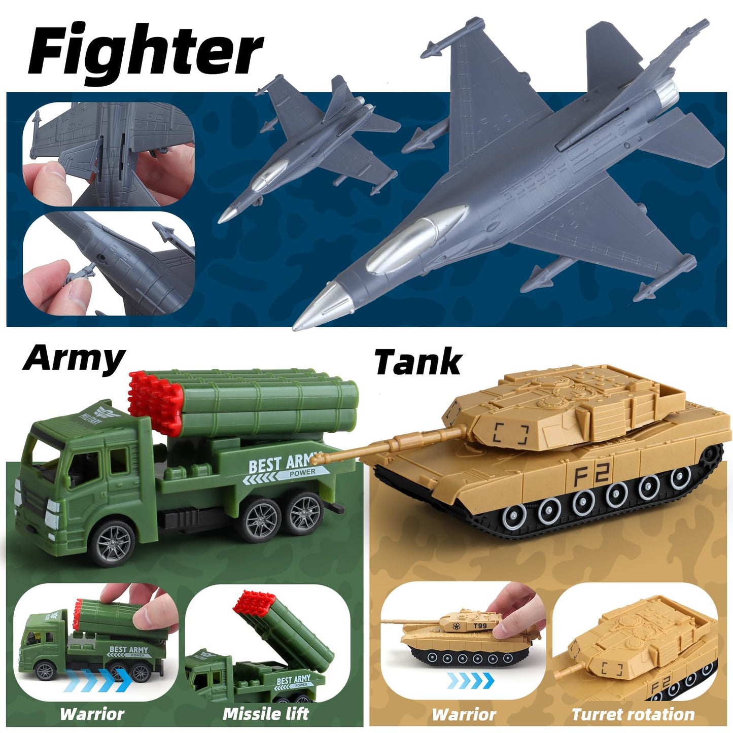 Kaelinda Army Men Action Figures Playset – Military Toys with Battle Mat & Gear for Kids