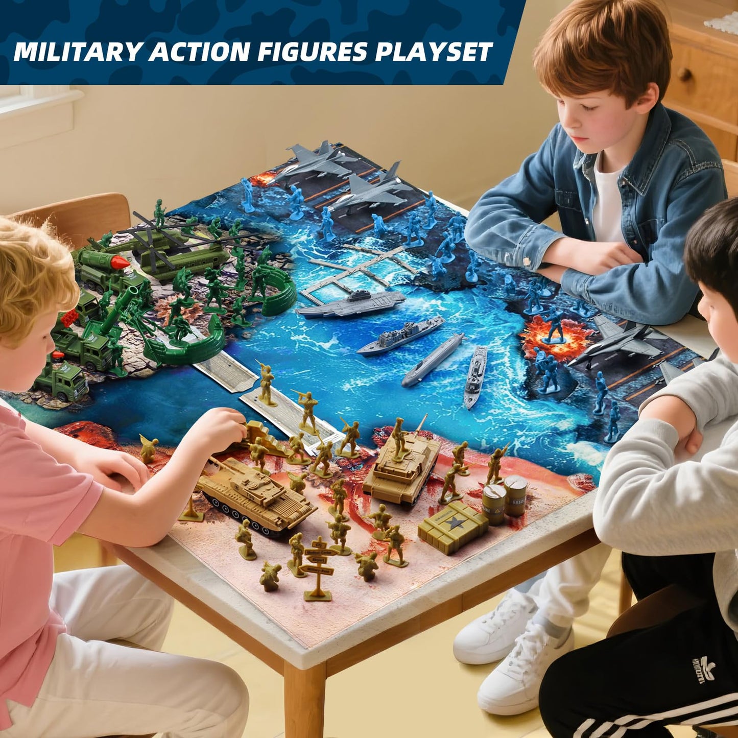 Kaelinda Army Men Action Figures Playset – Military Toys with Battle Mat & Gear for Kids