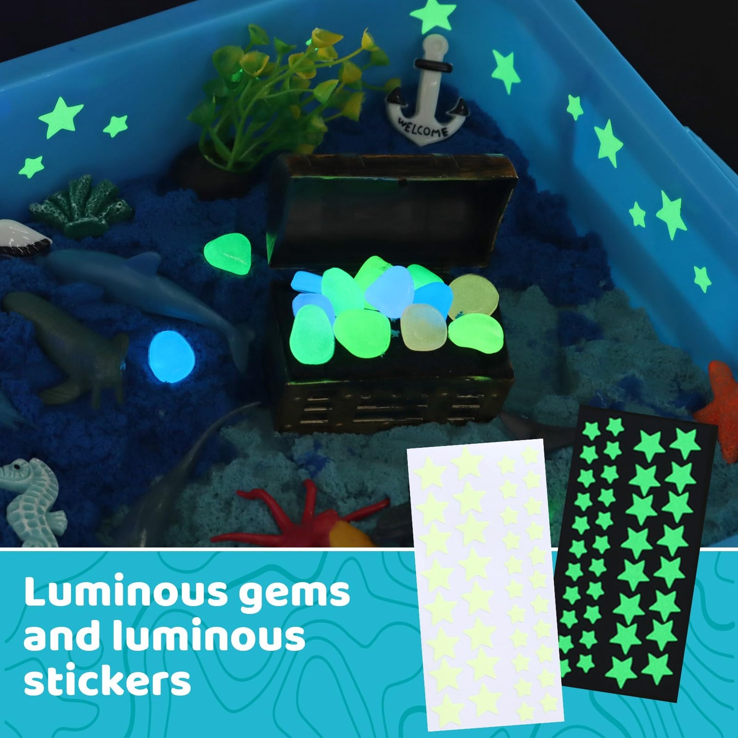Kaelinda Ocean Sensory Bin — Sea Animals Toys for Kids 3-8, Glow Sand, Mess-Free Play