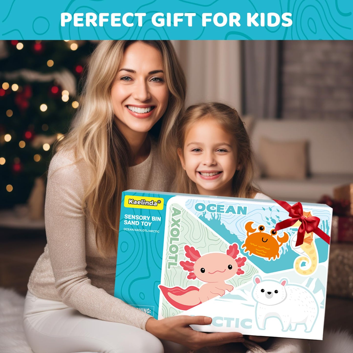 Kaelinda Ocean Sensory Bin — Sea Animals Toys for Kids 3-8, Glow Sand, Mess-Free Play