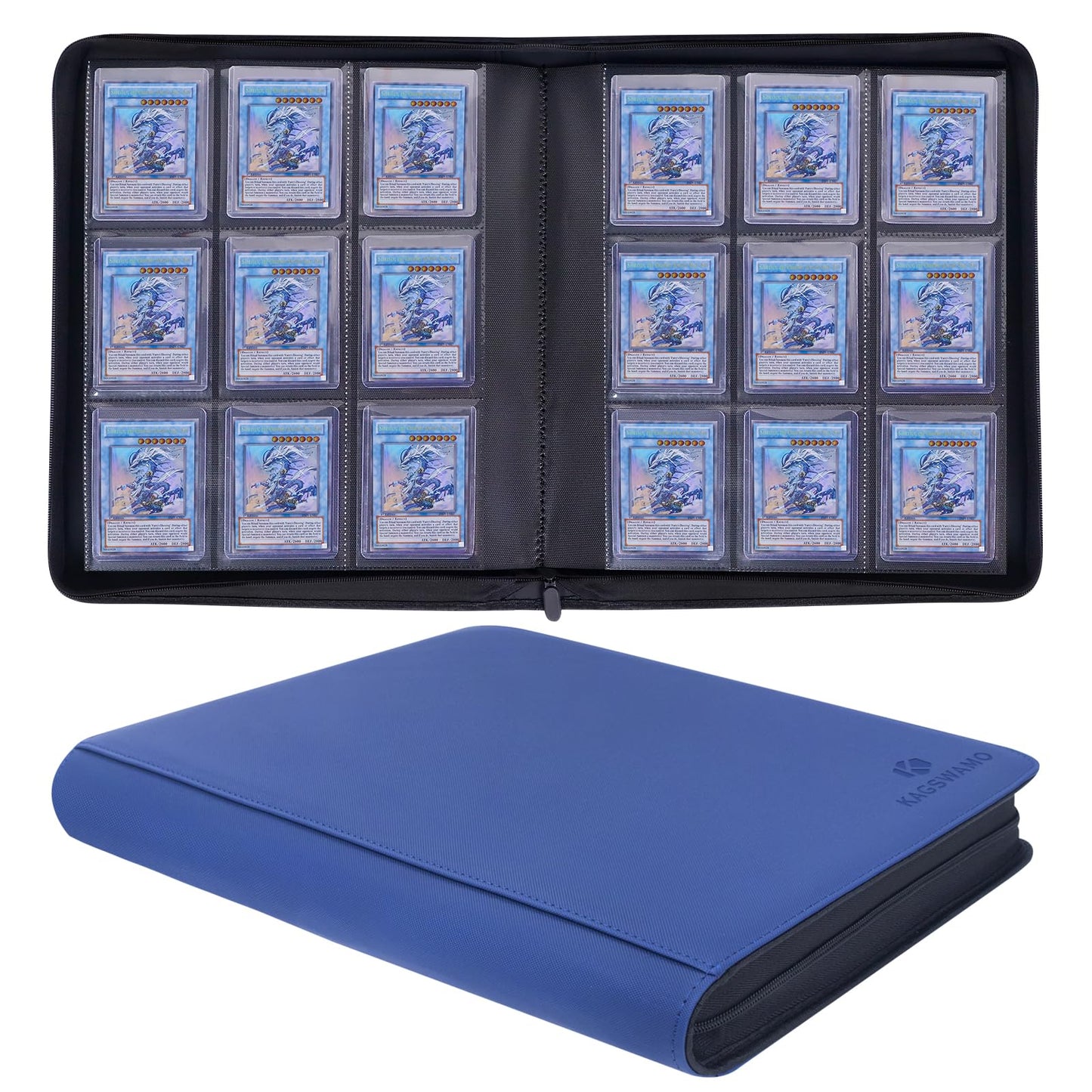 KAGSWAMO Toploader Binder – 324 Card Capacity, 9 Pockets, Blue