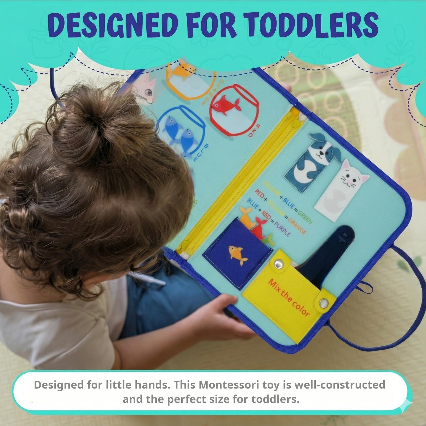 KAHOUETT Montessori Busy Board Book for Toddlers 2-5 | Sensory Travel Quiet Book with Emotions, Numbers & Colors