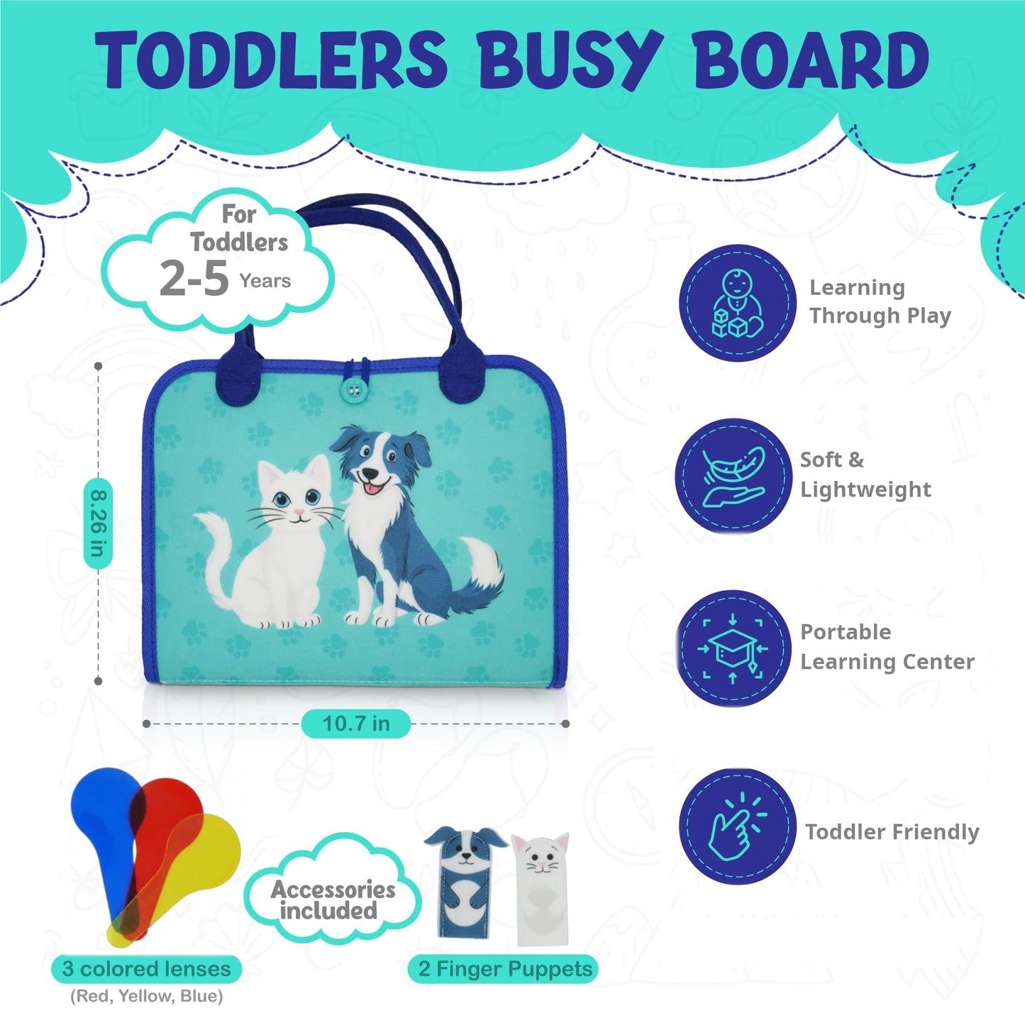 KAHOUETT Montessori Busy Board Book for Toddlers 2-5 | Sensory Travel Quiet Book with Emotions, Numbers & Colors