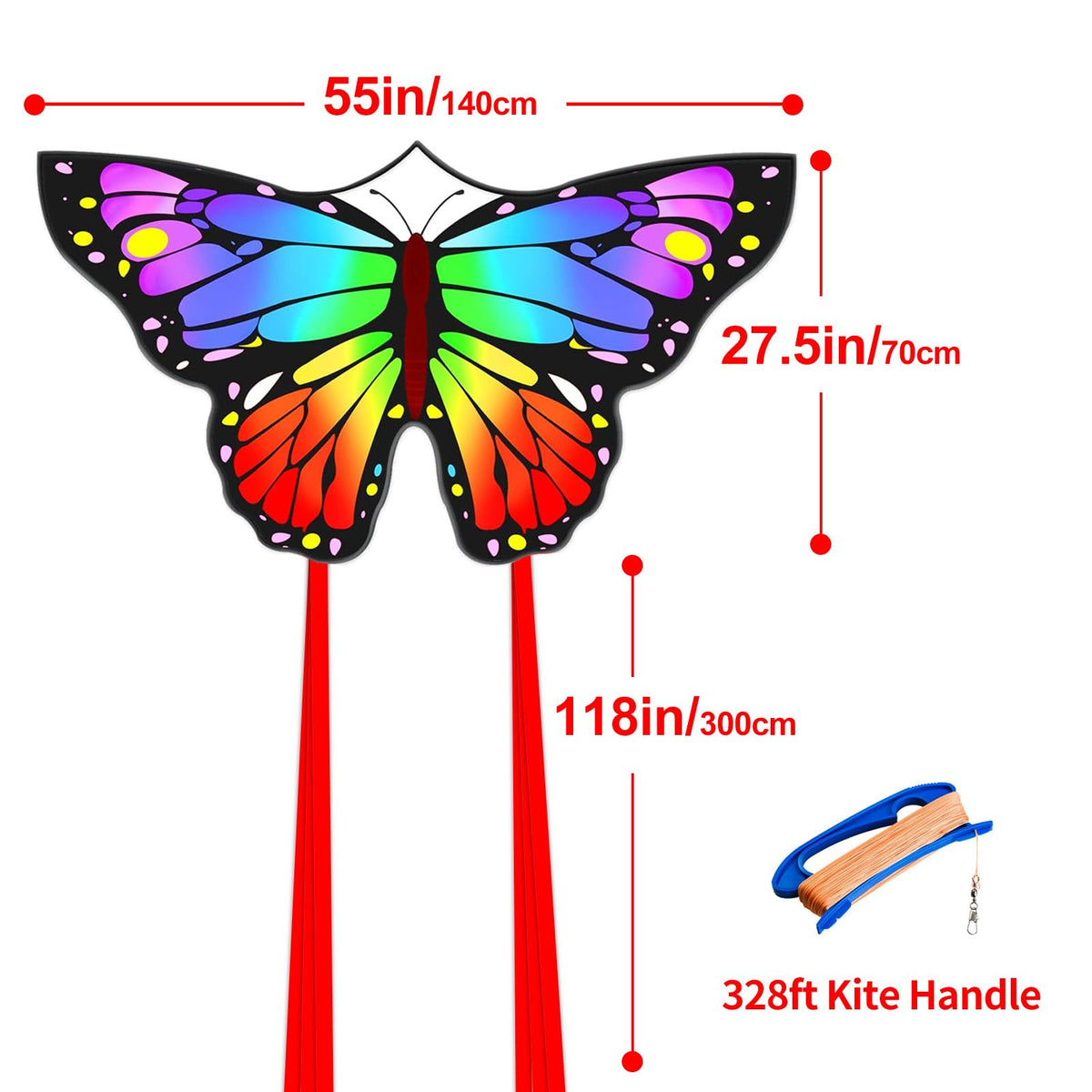 Kaiciuss Butterfly Kite — 55x28 Inch, Easy to Fly for Kids & Adults with 300 ft Line
