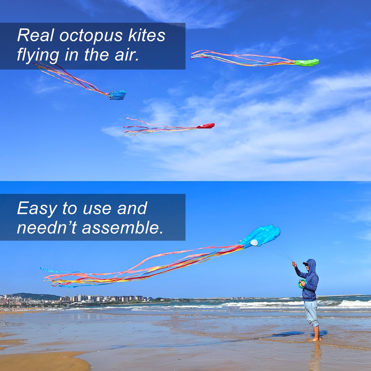 Kaiciuss 4 Pack Octopus Kites – Easy-to-Fly Beach Kites with 4 Handles