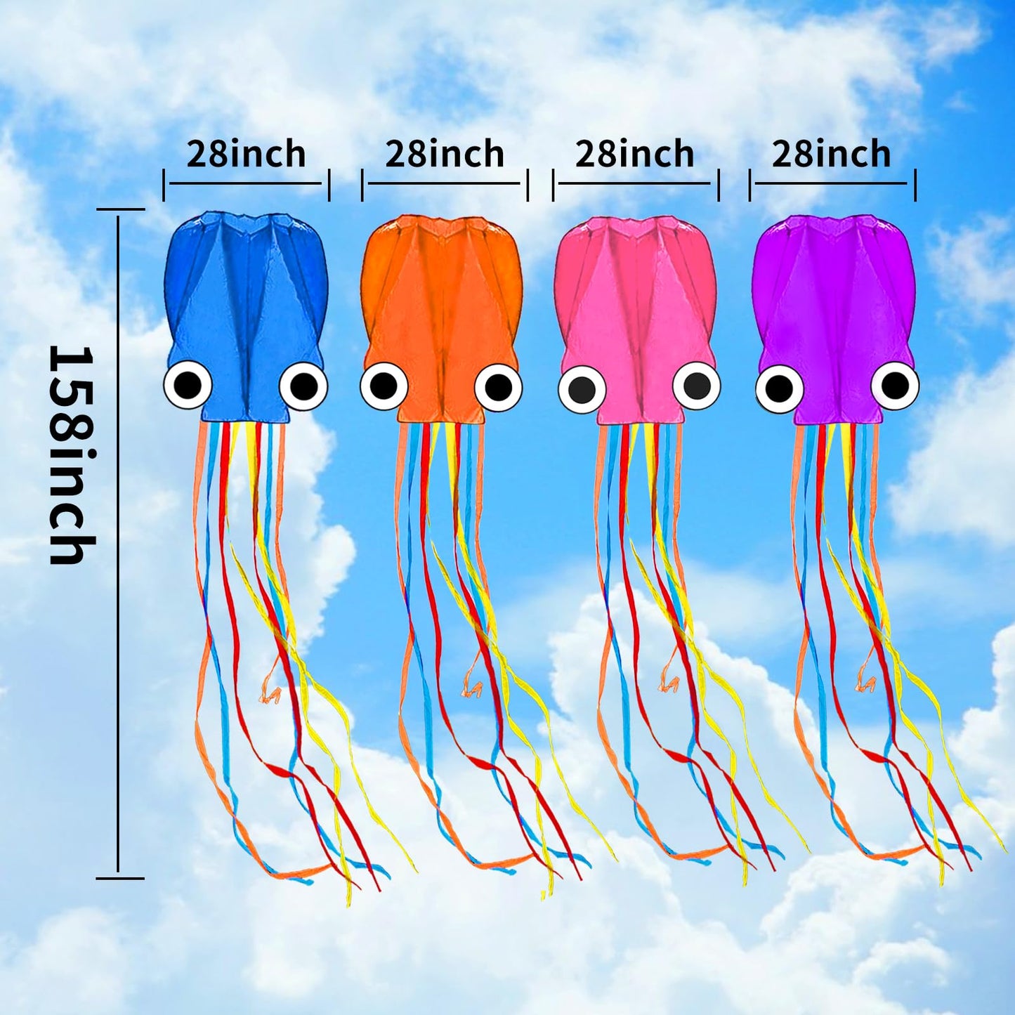 Kaiciuss 4 Pack Octopus Kites – Easy-to-Fly Beach Kites with 4 Handles