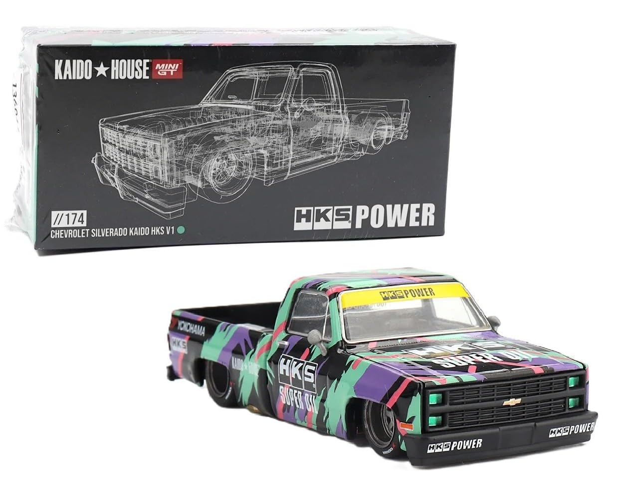Kaido House x Mini GT KHMG174 1:64 Diecast Chevy Silverado HKS V1 Limited Edition